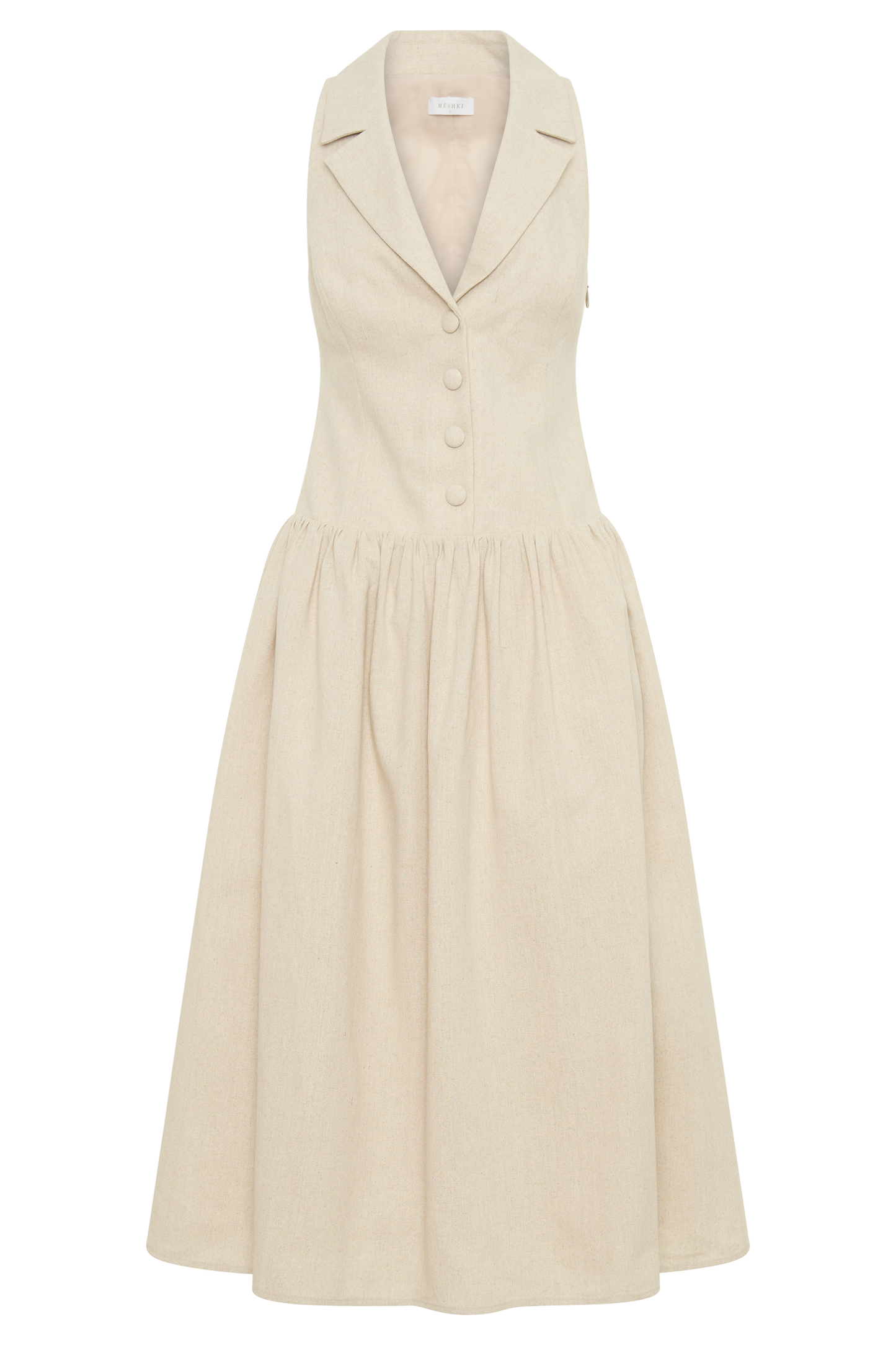 Robe midi à col en lin Valery - Naturel