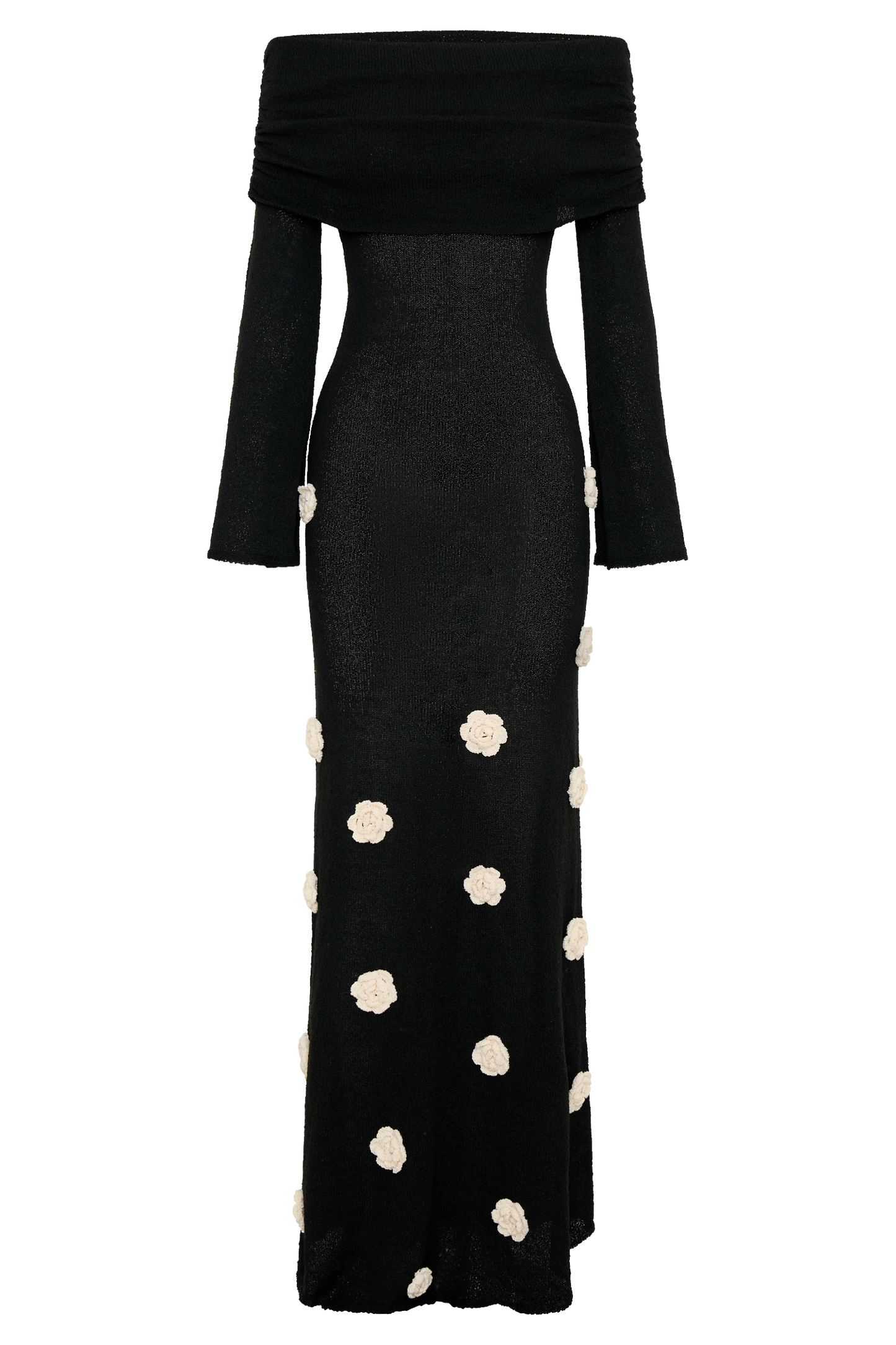 Robe Maxi en Tricot à Manches Décolletées Kiki - Rose - Noir/Blanc