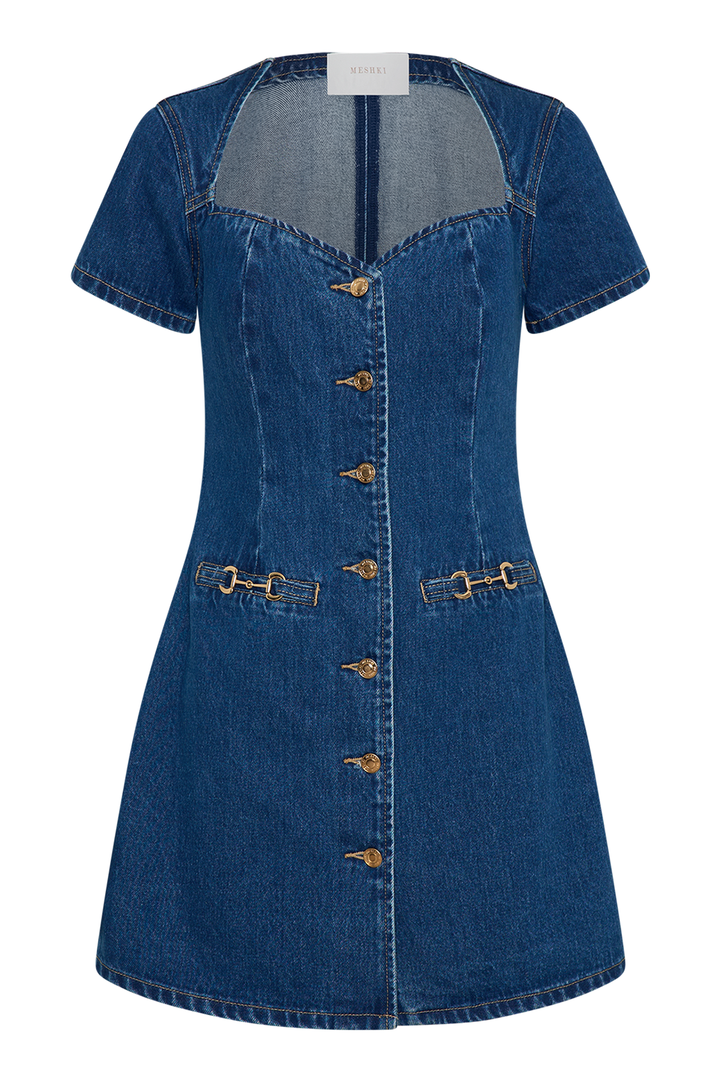 Mini-robe en jean à col en forme de cœur Monica - Bleu foncé
