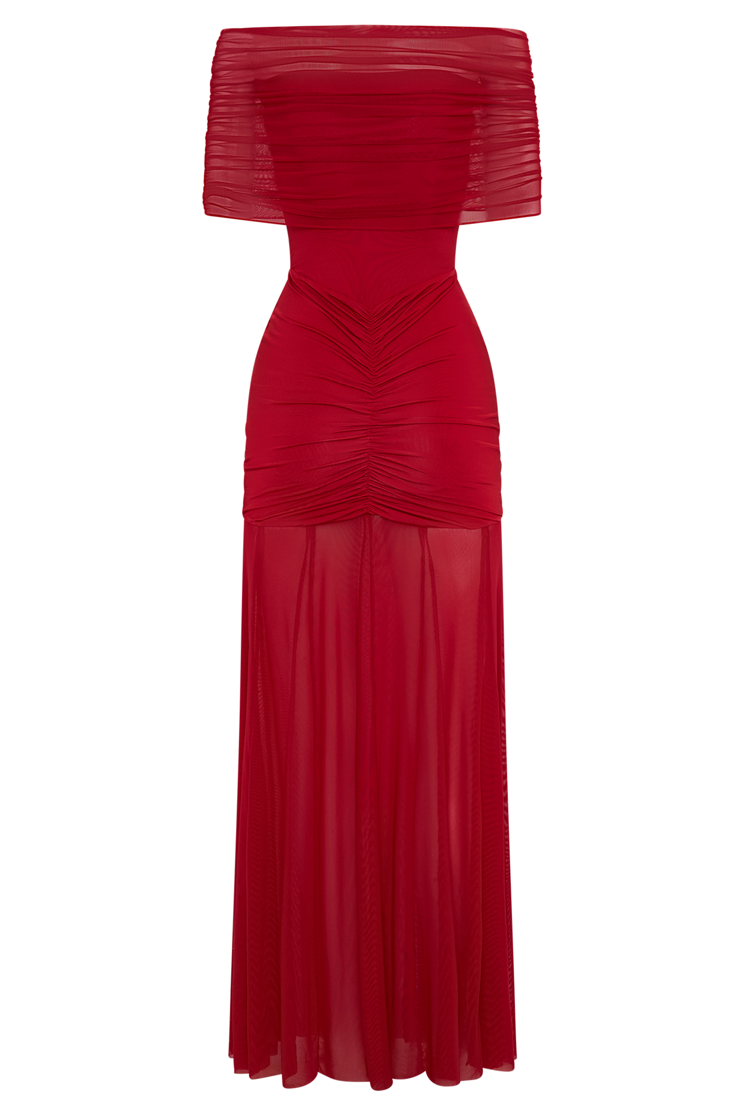 Robe Maxi Décolletée et à Emmanchures Découvrant les Épaulettes en Maille et Jersey - Rubis