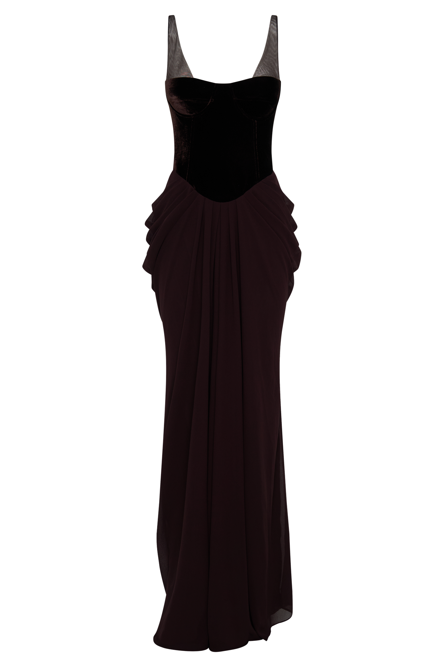 Robe Maxi Roxanne en Velours avec Corset - Brun Cacao