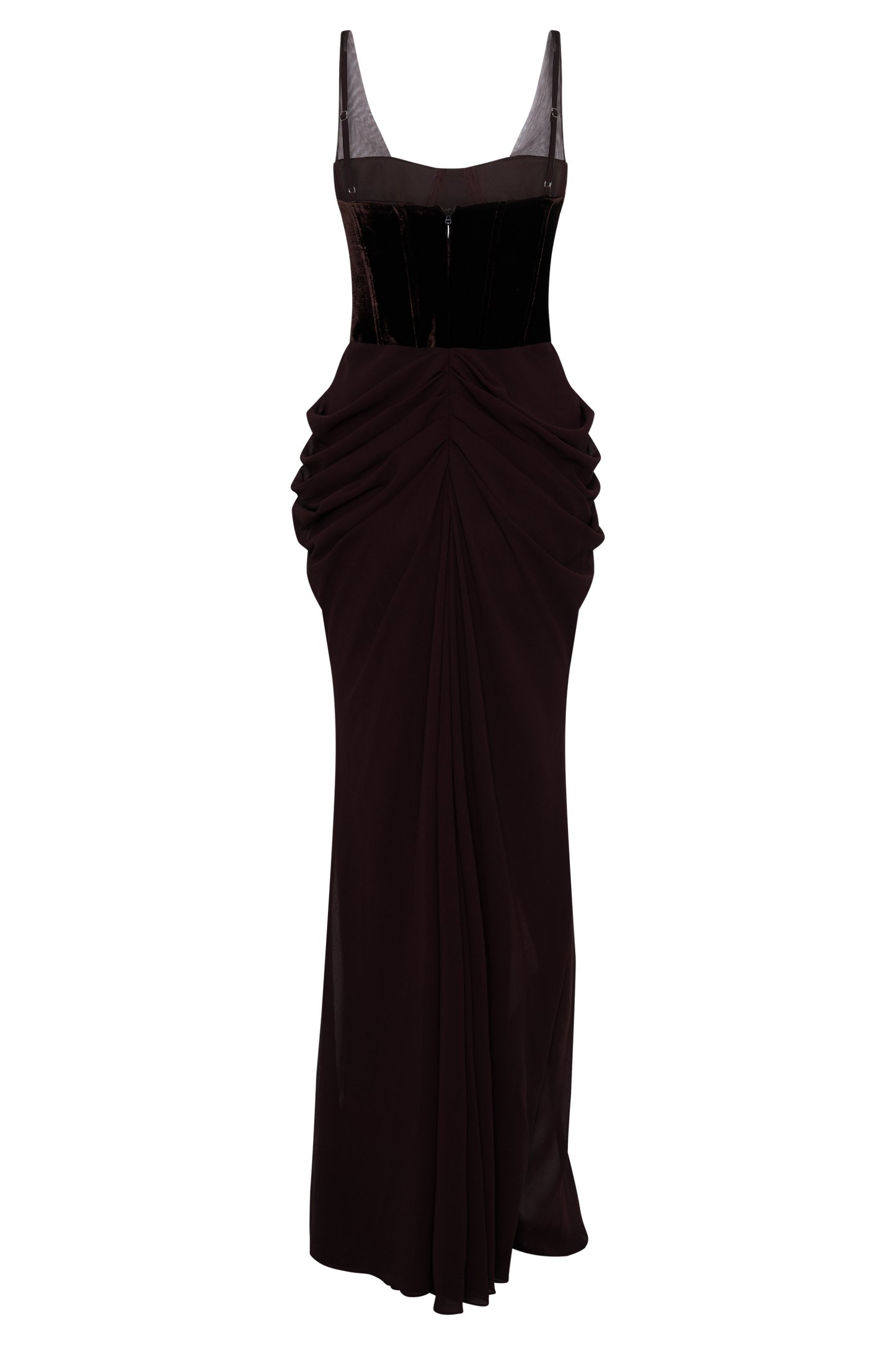 Robe Maxi Roxanne en Velours avec Corset - Brun Cacao