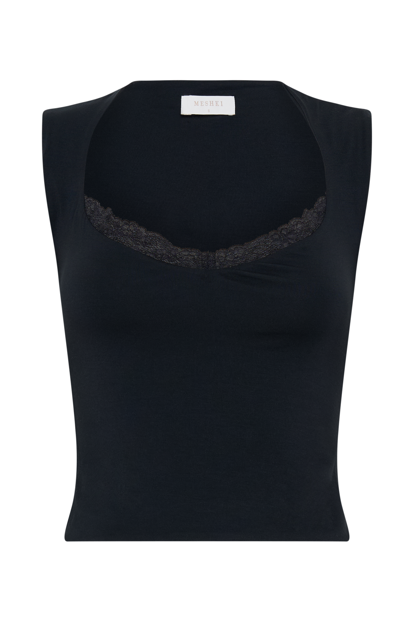 T-shirt en modal avec bordure en dentelle Tatianna - Noir