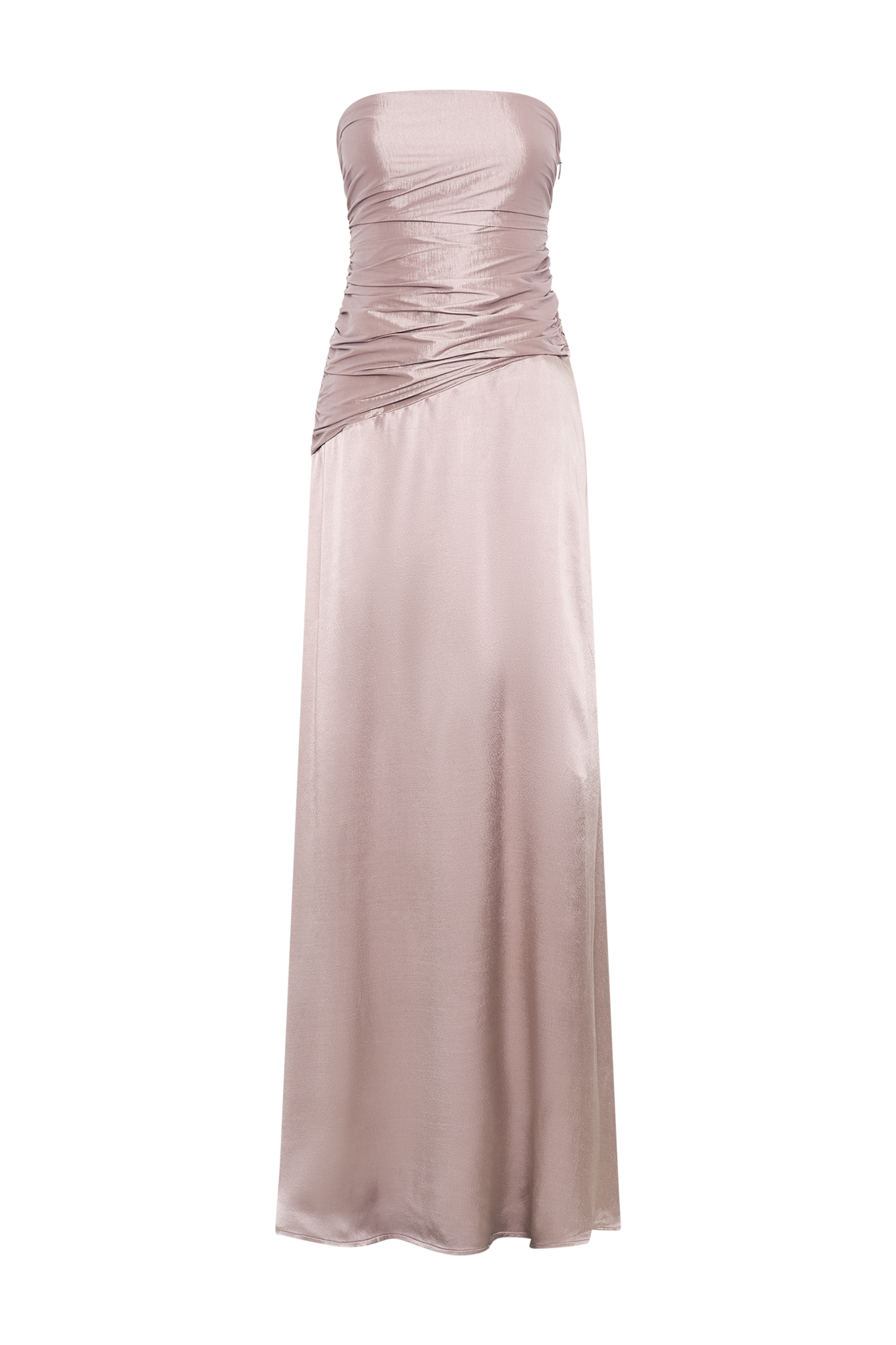 Serena, robe maxi en taffetas sans bretelles - Bronze Taupe