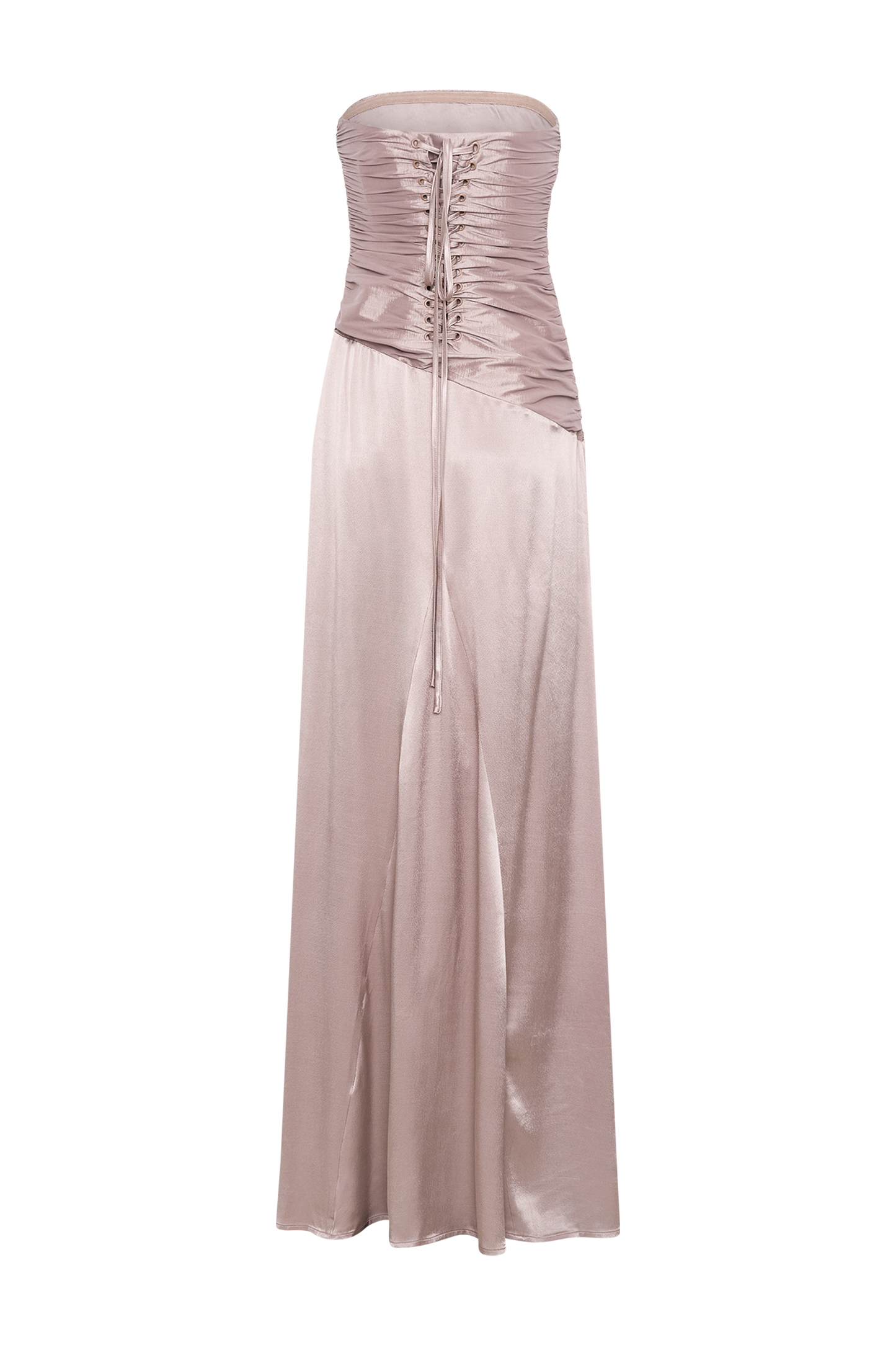 Serena, robe maxi en taffetas sans bretelles - Bronze Taupe