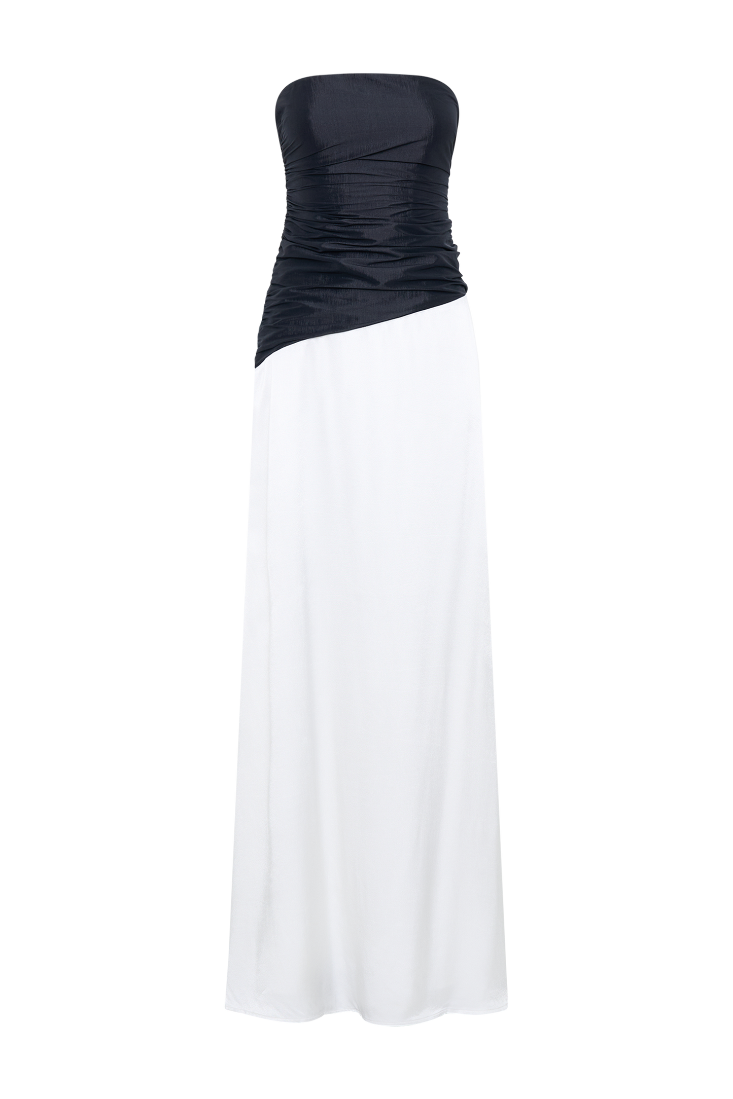Serena Robe Maxi en Taffetas Sans Bretelles - Blanc/Noir