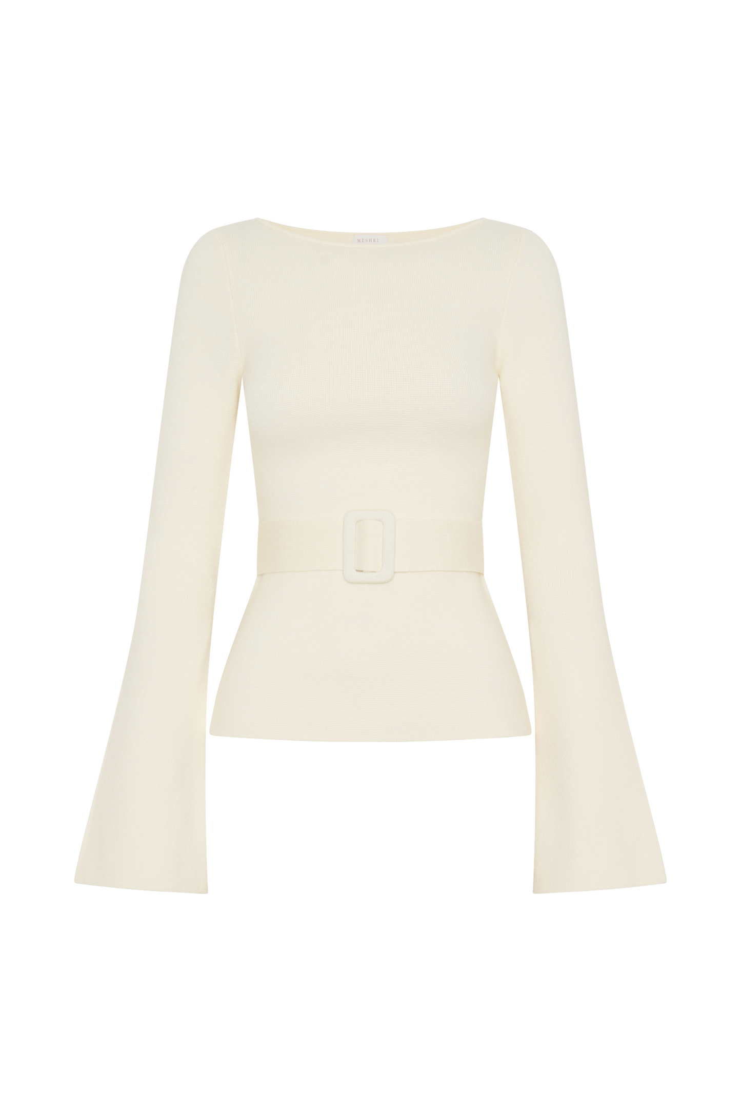 Justine, haut en tricot avec ceinture - Ivoire