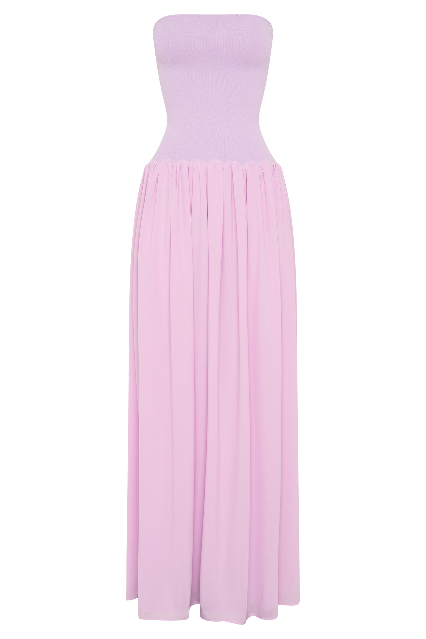 Robe Maxi Lyanna en Tricot et Chiffon sans Bretelles - Lilas