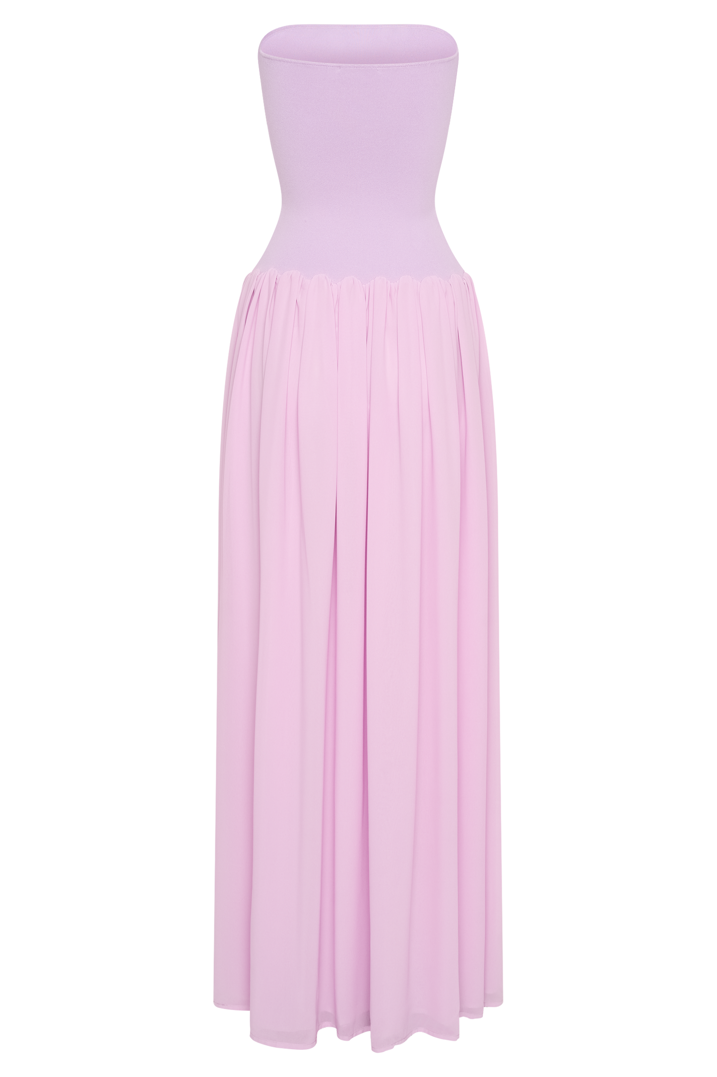 Robe Maxi Lyanna en Tricot et Chiffon sans Bretelles - Lilas
