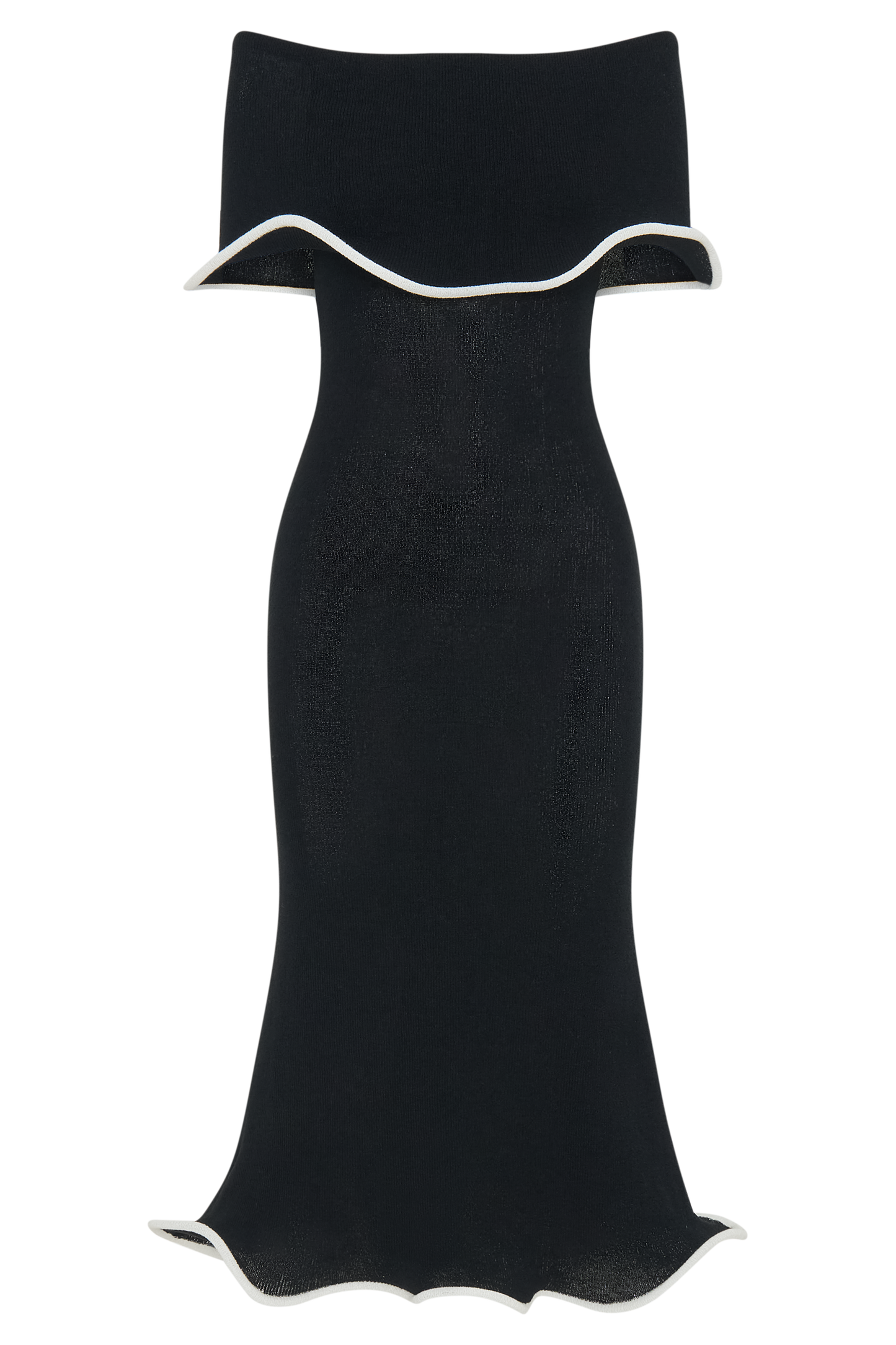 Robe mi-longue en jersey Molly à épaules dénudées - Noir/Blanc