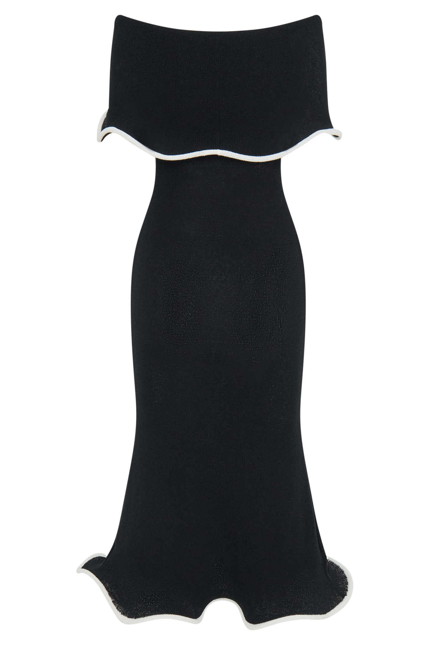 Robe mi-longue en jersey Molly à épaules dénudées - Noir/Blanc