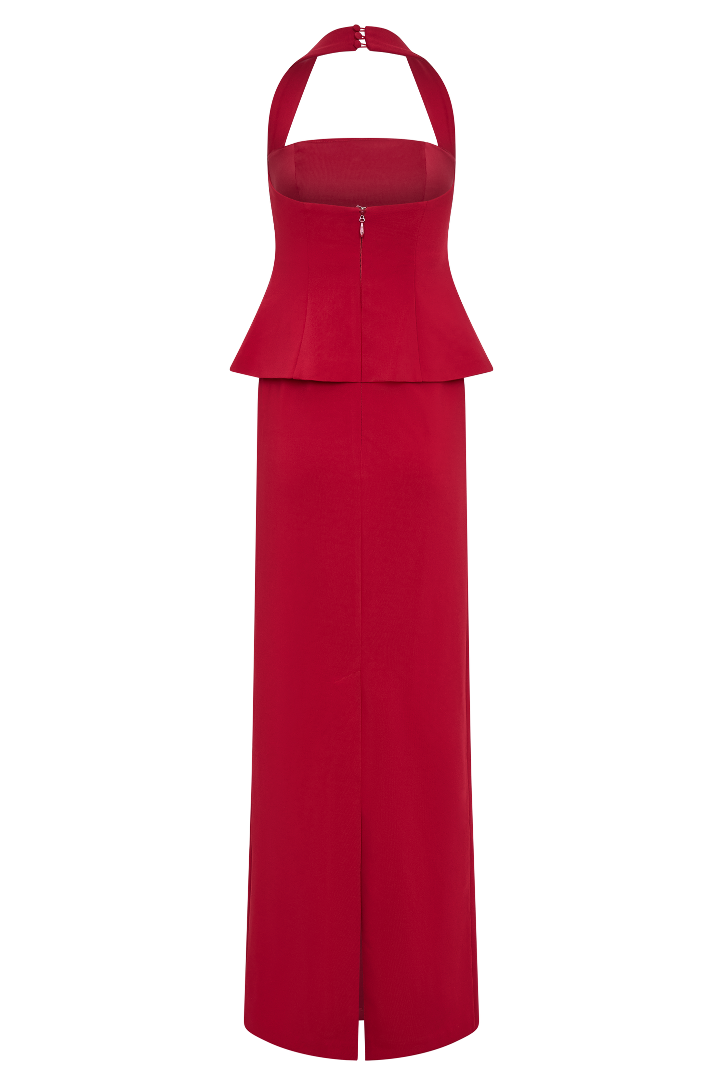 Robe Maxi Bertie à Volants et Col Halter - Rubis