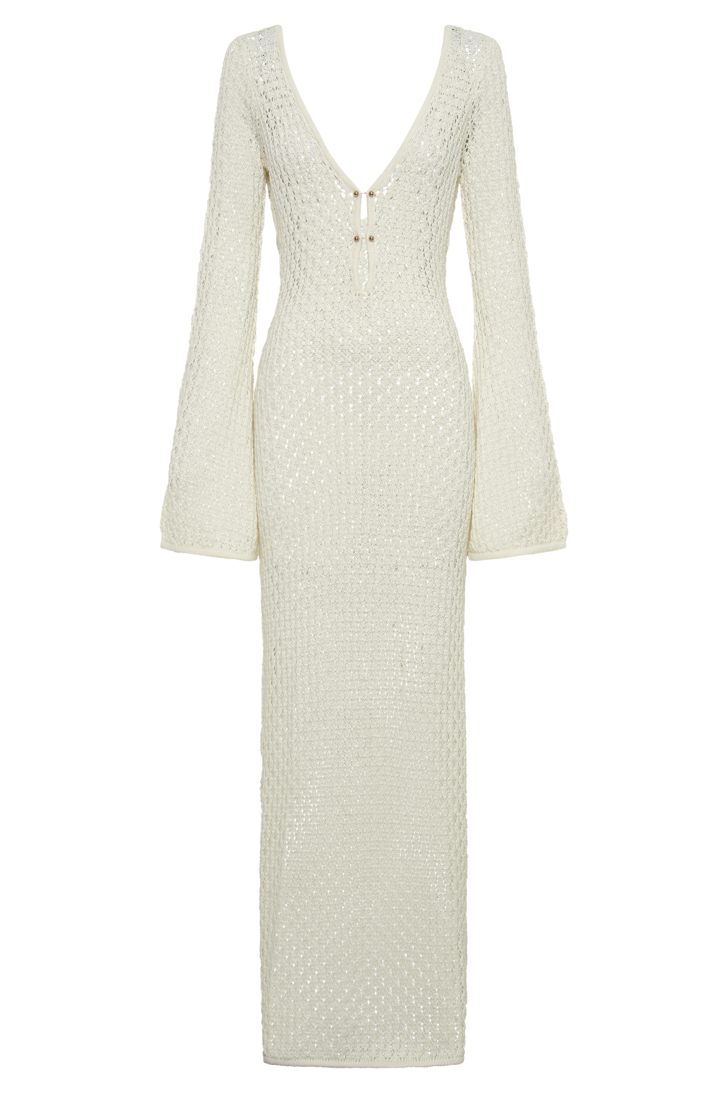 Robe Maxi à Manches Bouffantes en Crochet en Forme de Queue de Poisson - Blanc