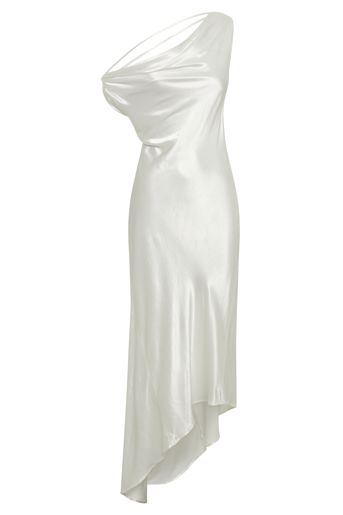 Robe Maxi Yvette à Bretelles avec Emmanchure Asymétrique - Blanc