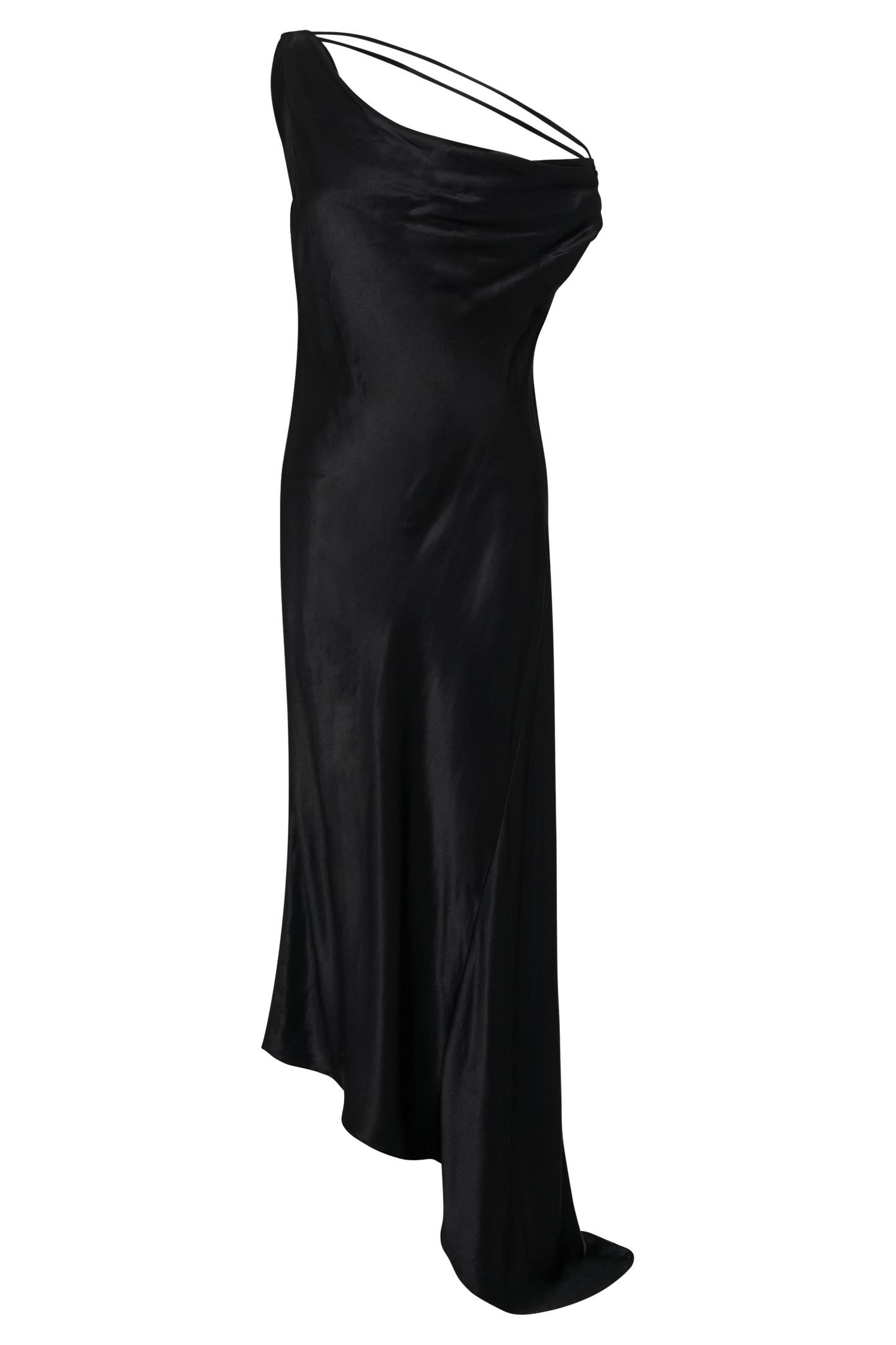 Robe Maxi Yvette à Bretelles avec Emmanchure Asymétrique - Noir