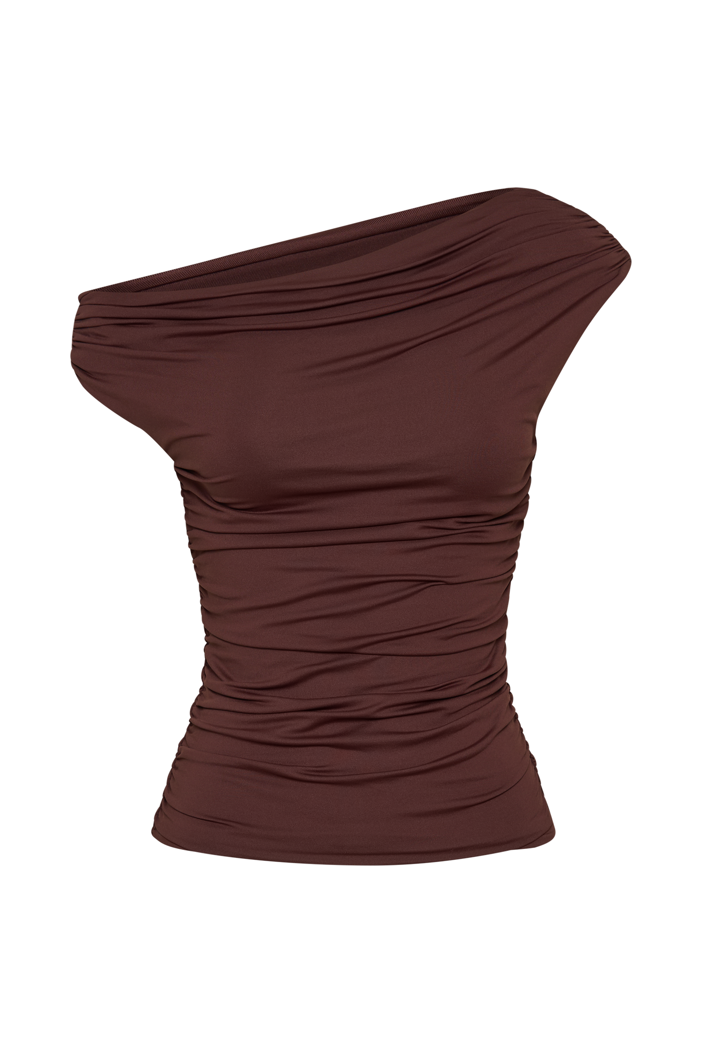 Top Alayna en nylon recyclé à volants - Chocolat