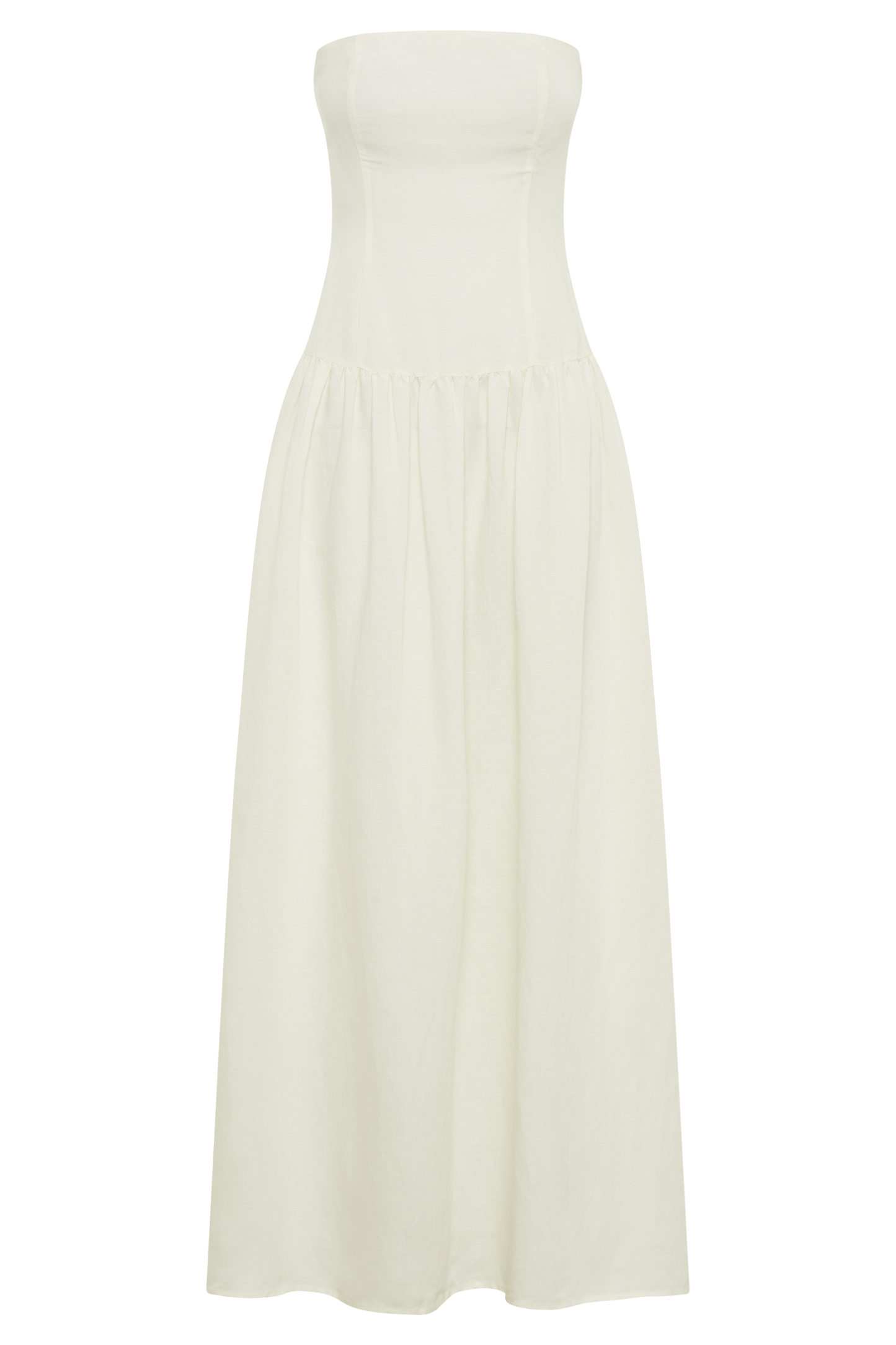 Audrina Robe Maxi en Lin Sans Bretelles - Blanc