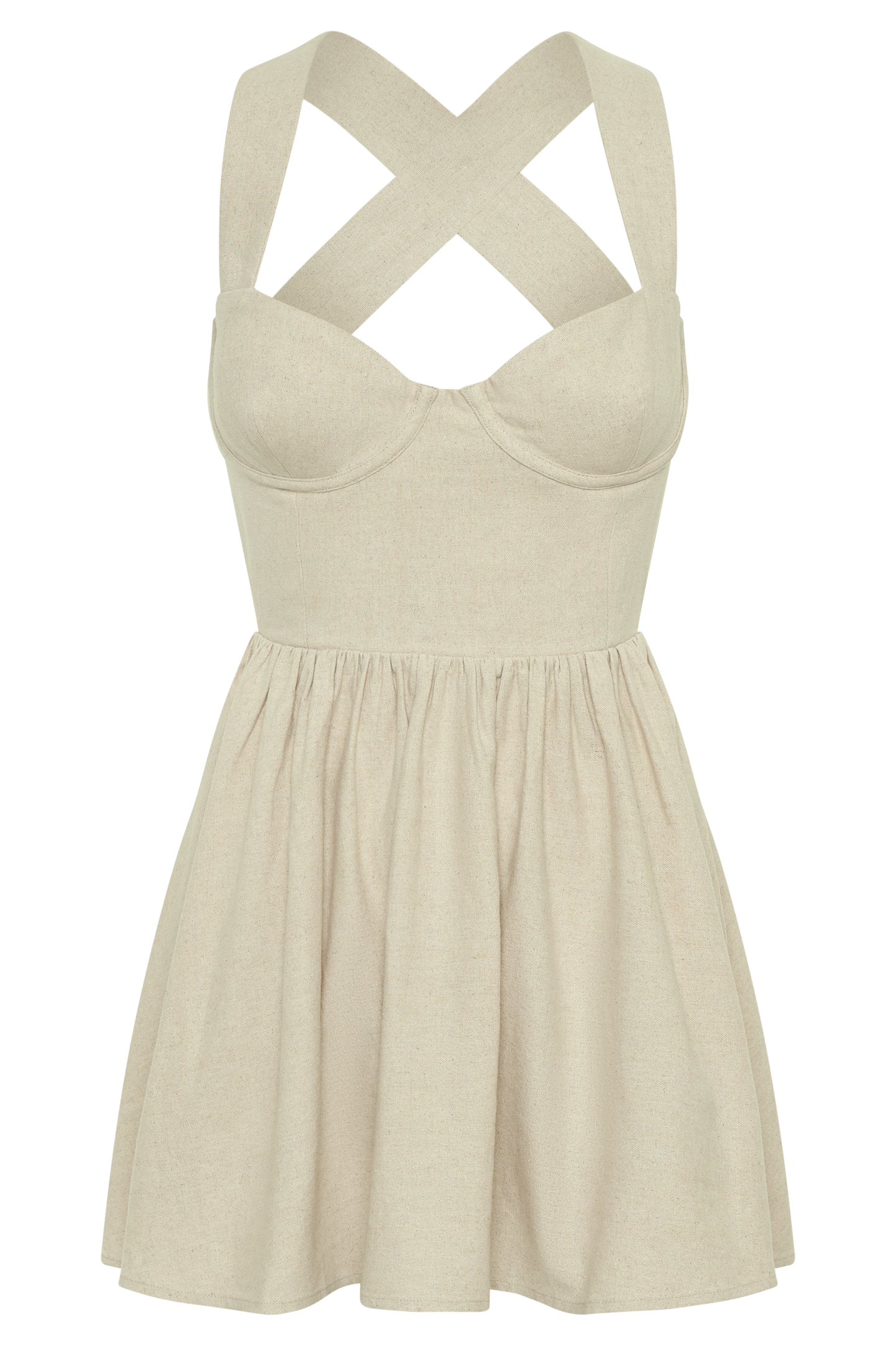 Mini-robe en lin avec lacet dans le dos Loz - Naturel