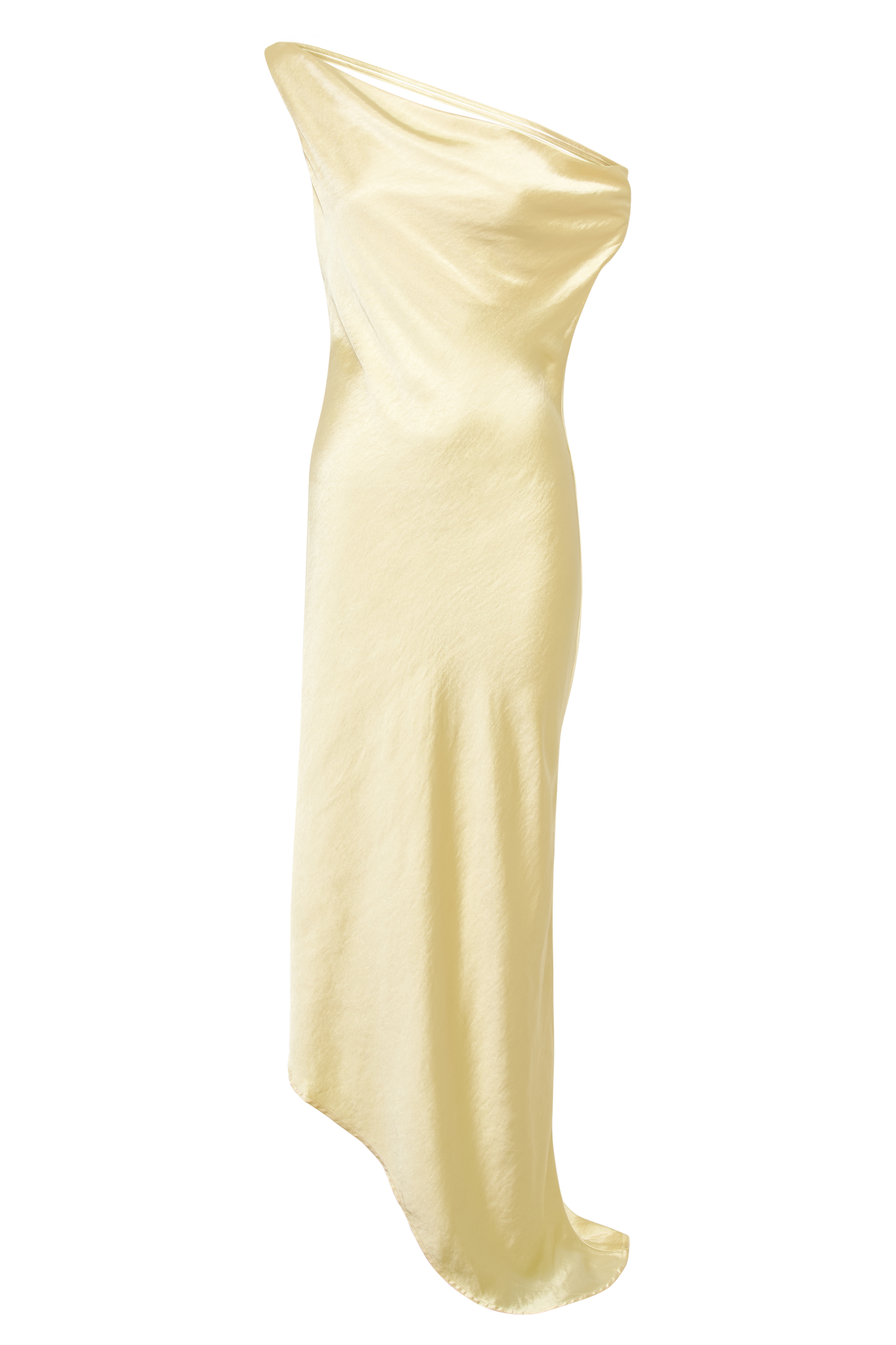 Robe Maxi Yvette à Bretelles avec Emmanchure Asymétrique - Couleur Beurre
