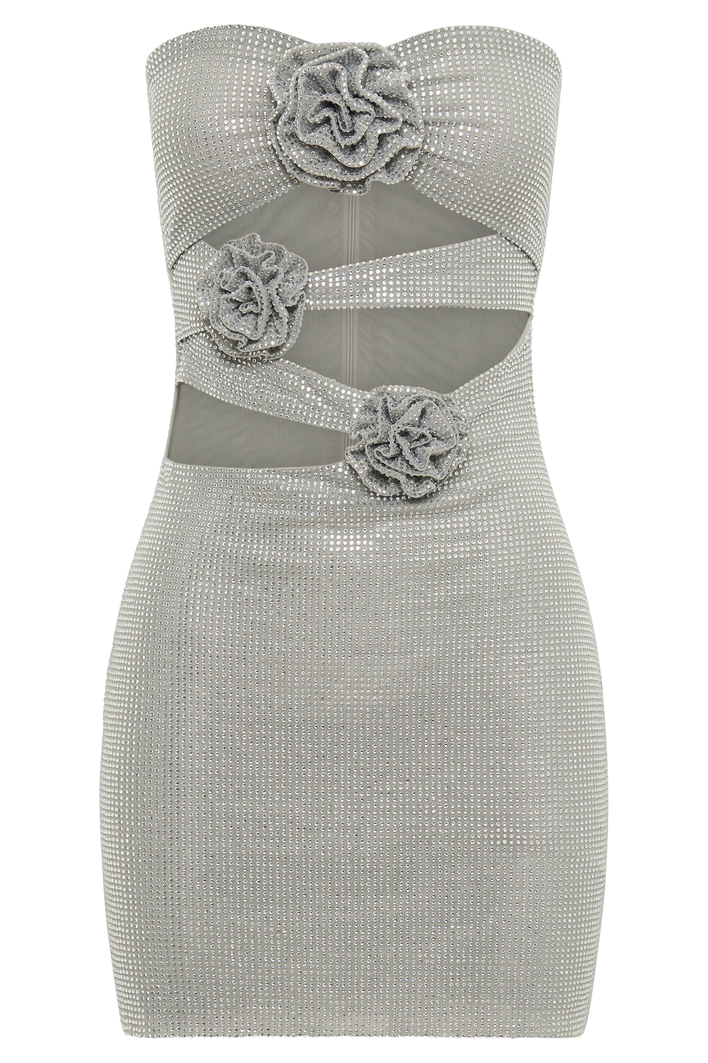 Mini-robe sans bretelles Korinna en rose avec diamants - Argent