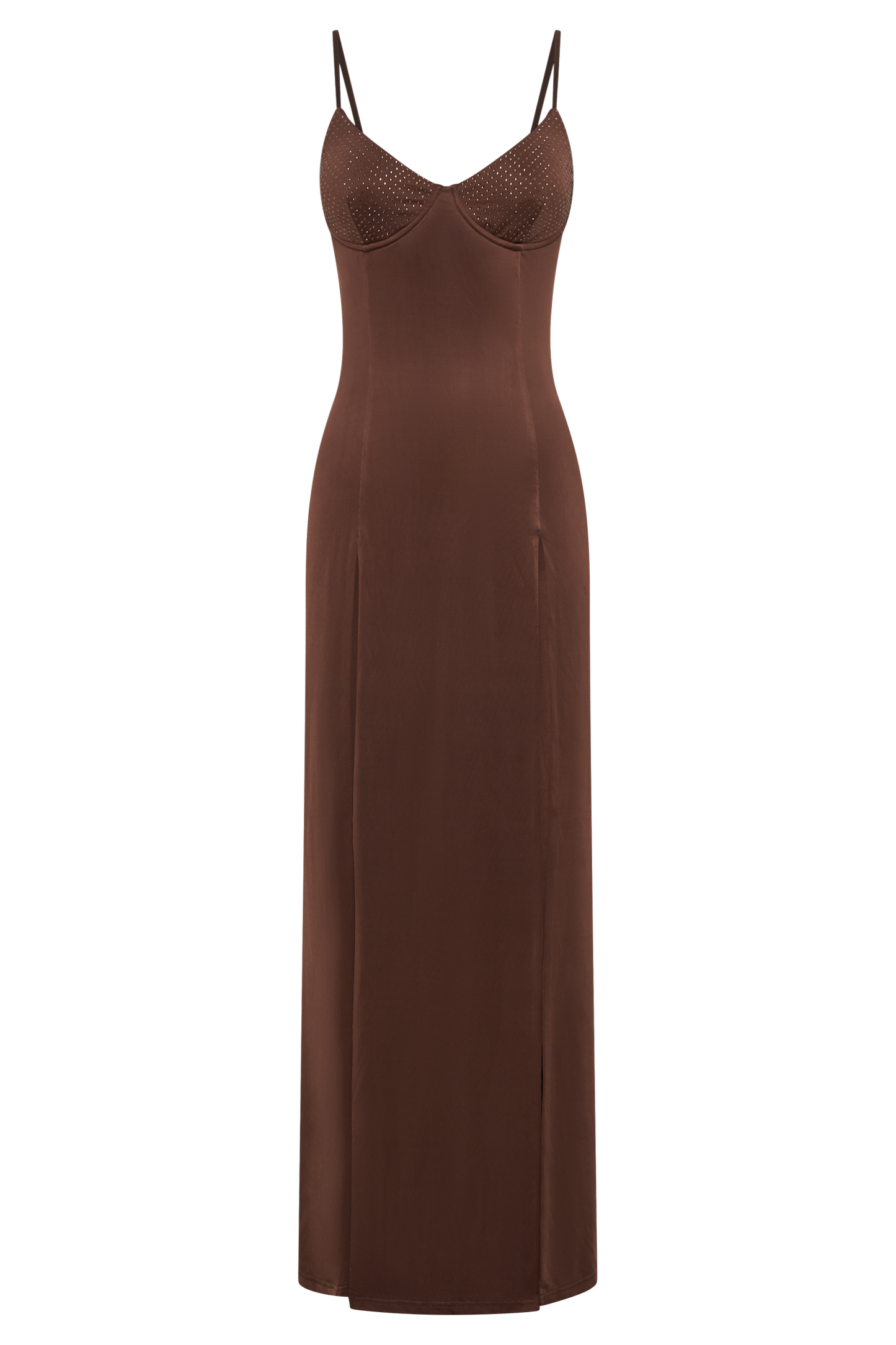 Jojo Robe Maxi Jersey à Fente avec Diamants - Chocolat