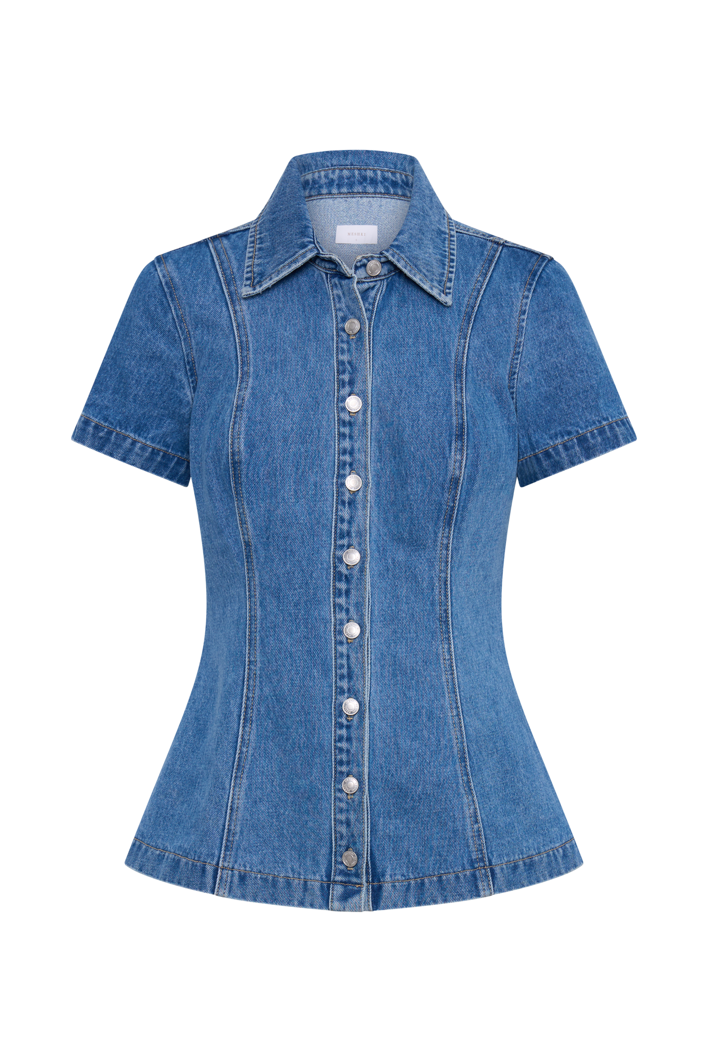 Top en jean à manches courtes Ellie - Bleu des années 70