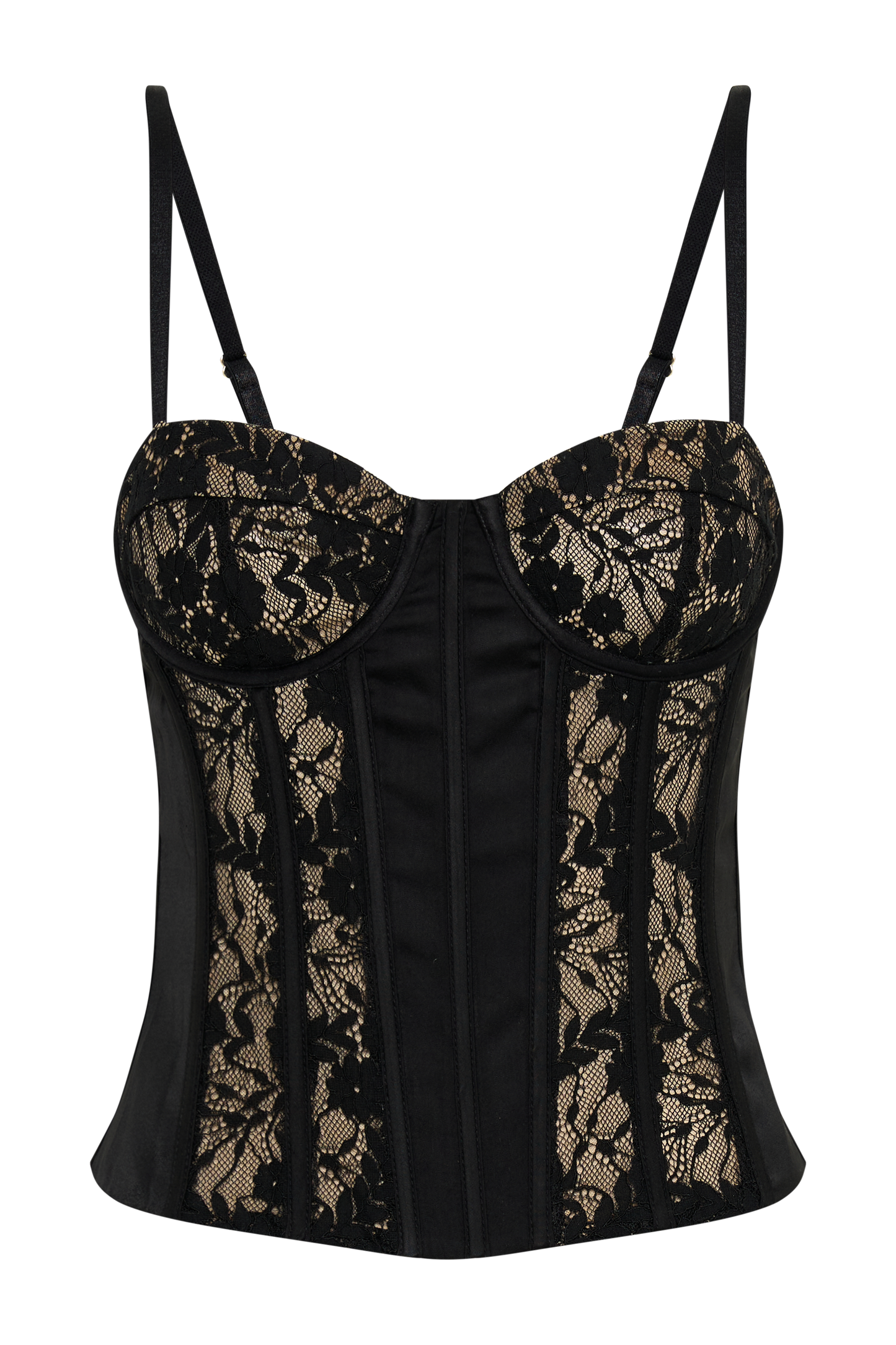 Corset Maryse en satin et dentelle - Noir