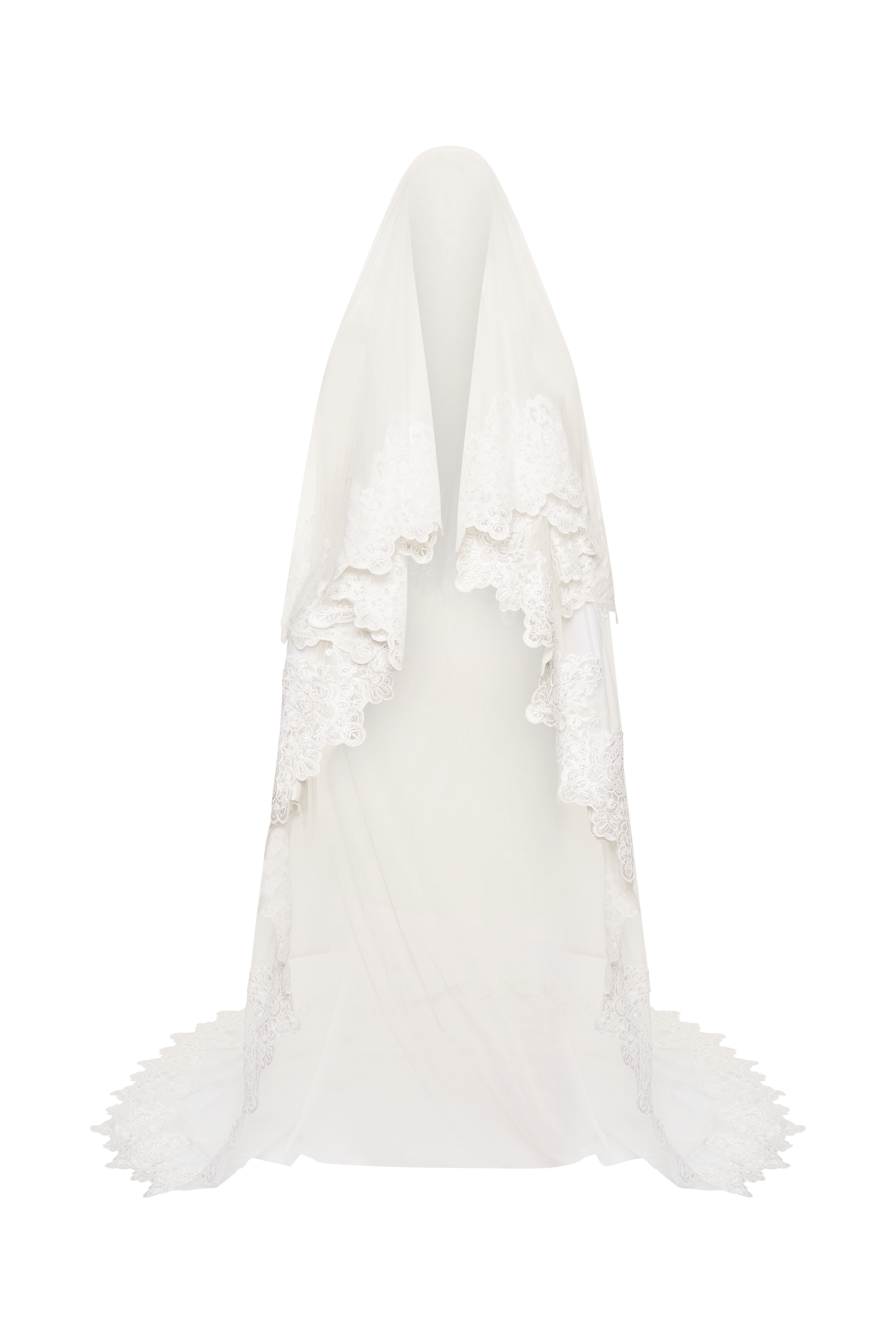 Voile Paulette avec bordure en dentelle - Blanc