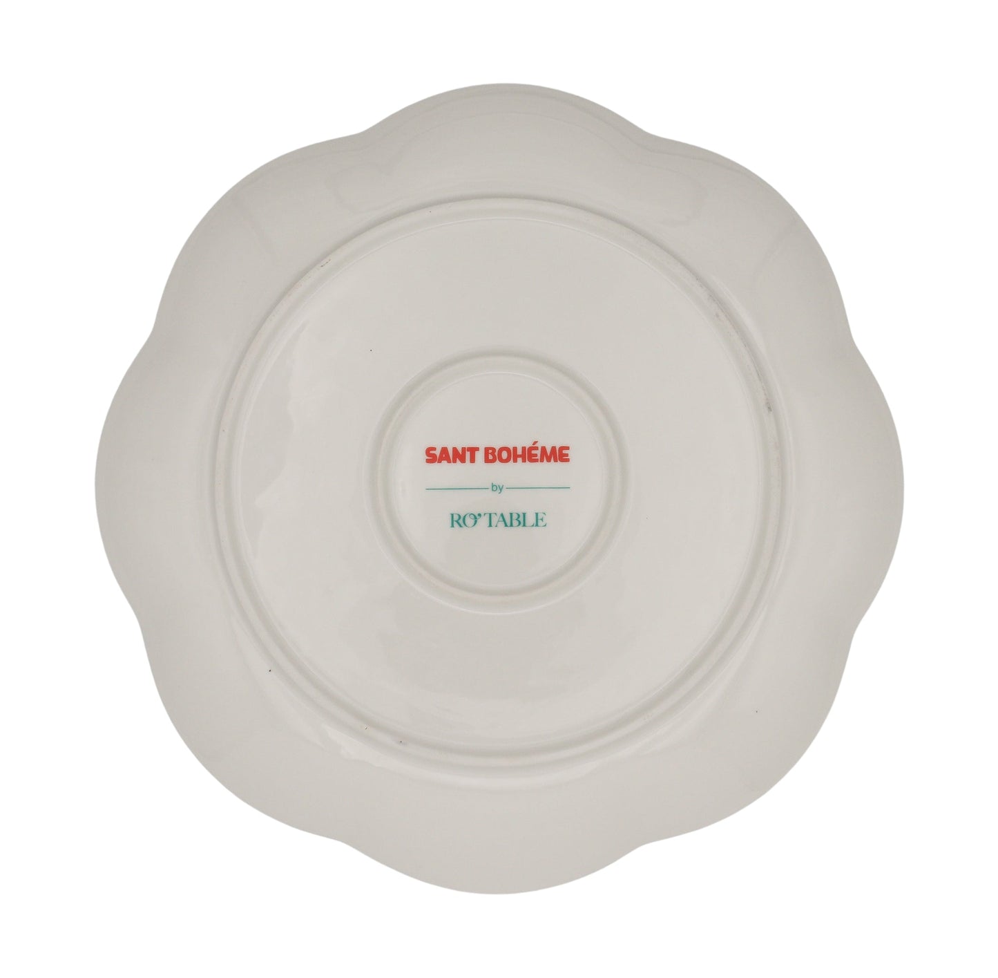 Assiette plate en céramique Balearic Blu blanche avec motif vert et bord peint à la main (lot de 4)