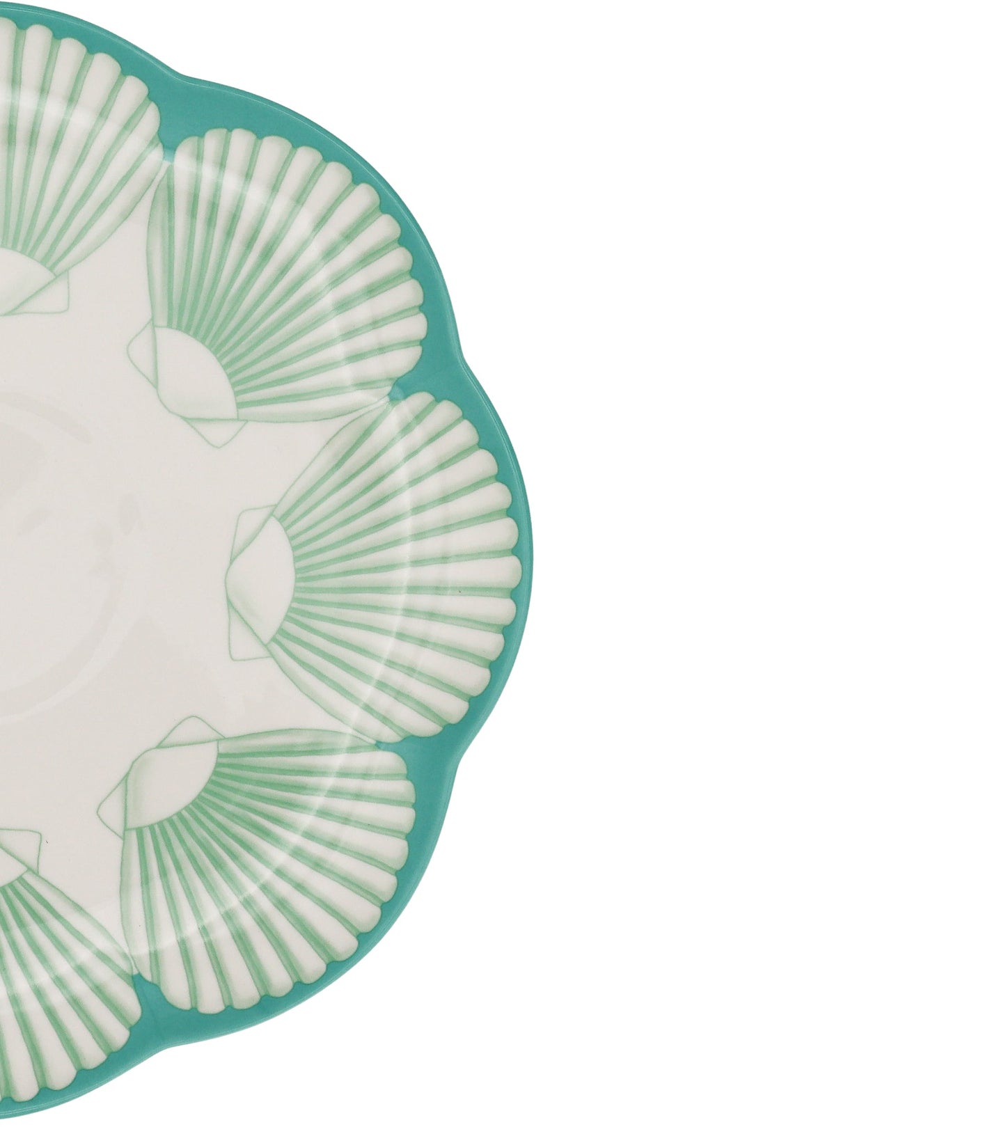 Assiette plate en céramique Balearic Blu blanche avec motif vert et bord peint à la main (lot de 4)