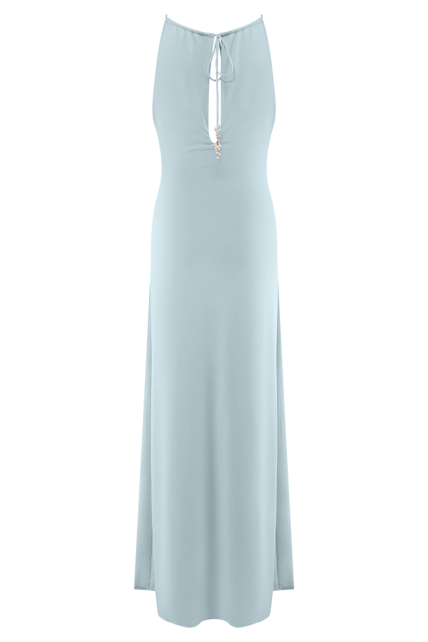 Robe Maxi Beryl Étroite et Élastique avec Perles - Bleu Clair
