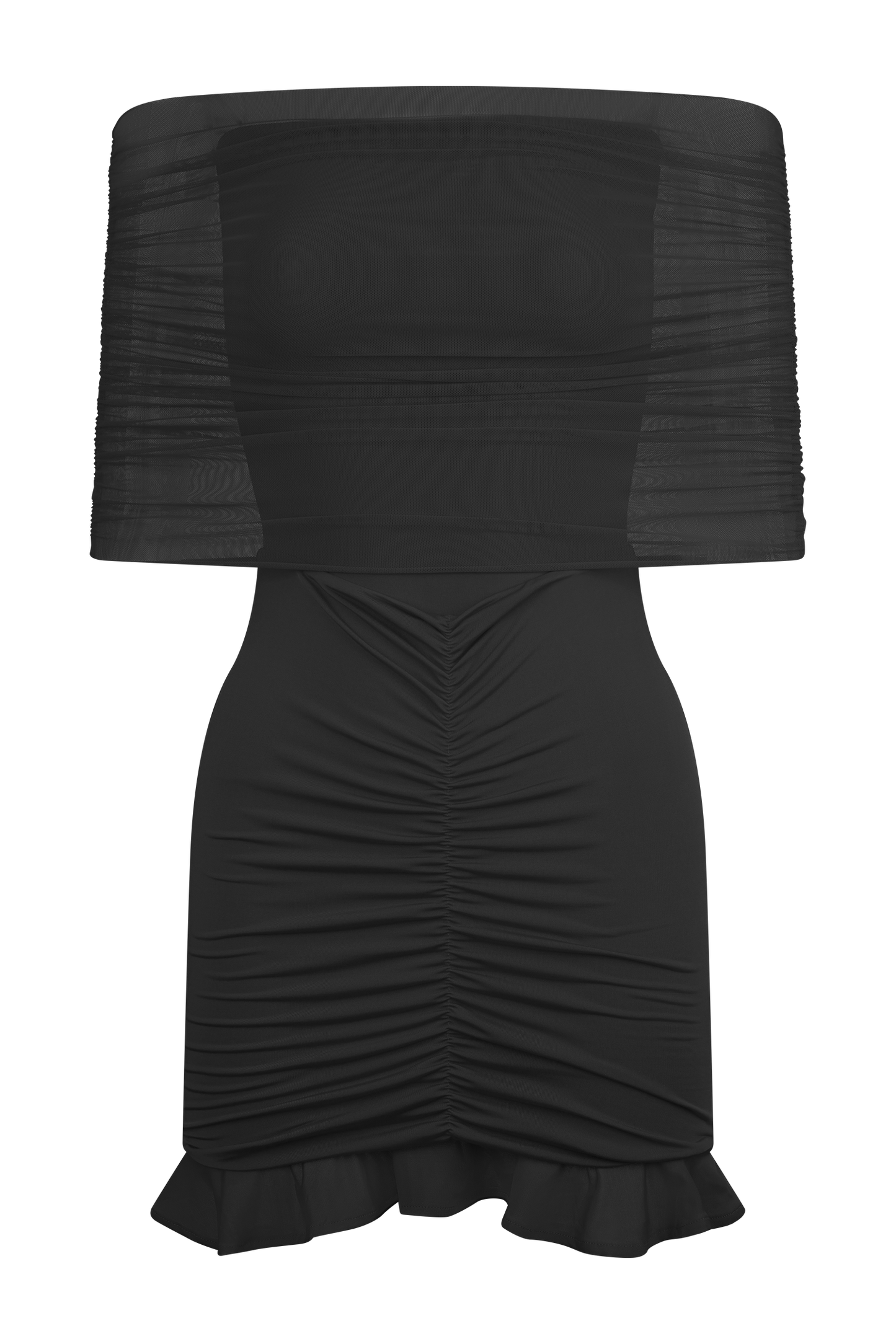 Mini-robe noire à épaules dénudées en matière fluide et en mesh Caspian