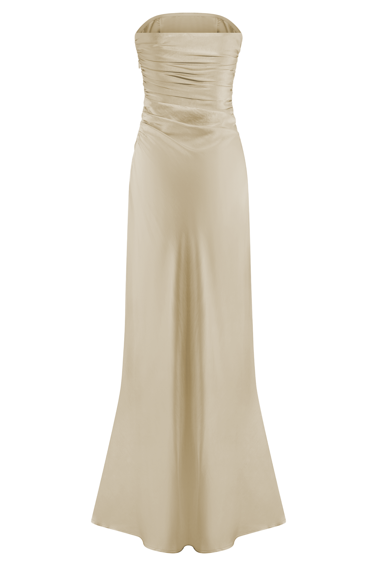 Robe longue satinée sans bretelles Cedar - Or rosé