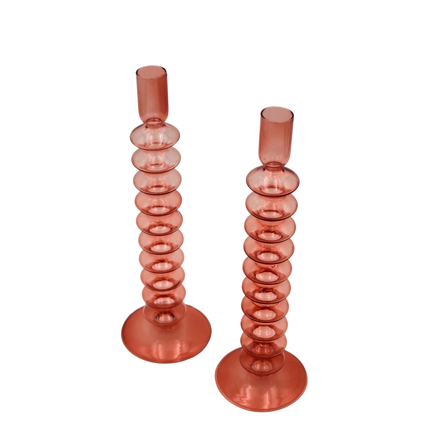 Bougeoir en verre Coraline couleur marron pêche (lot de 2)