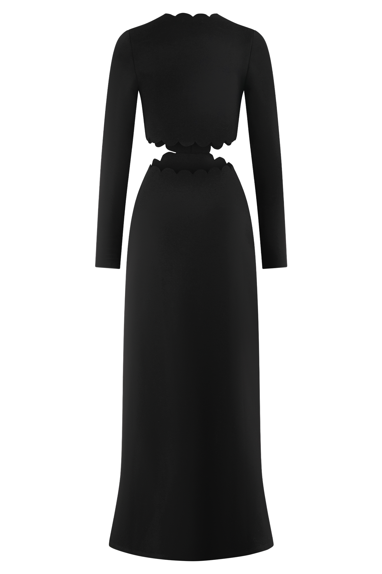 Robe Maxi à Manches Frangées et Décolleté en V - Noir