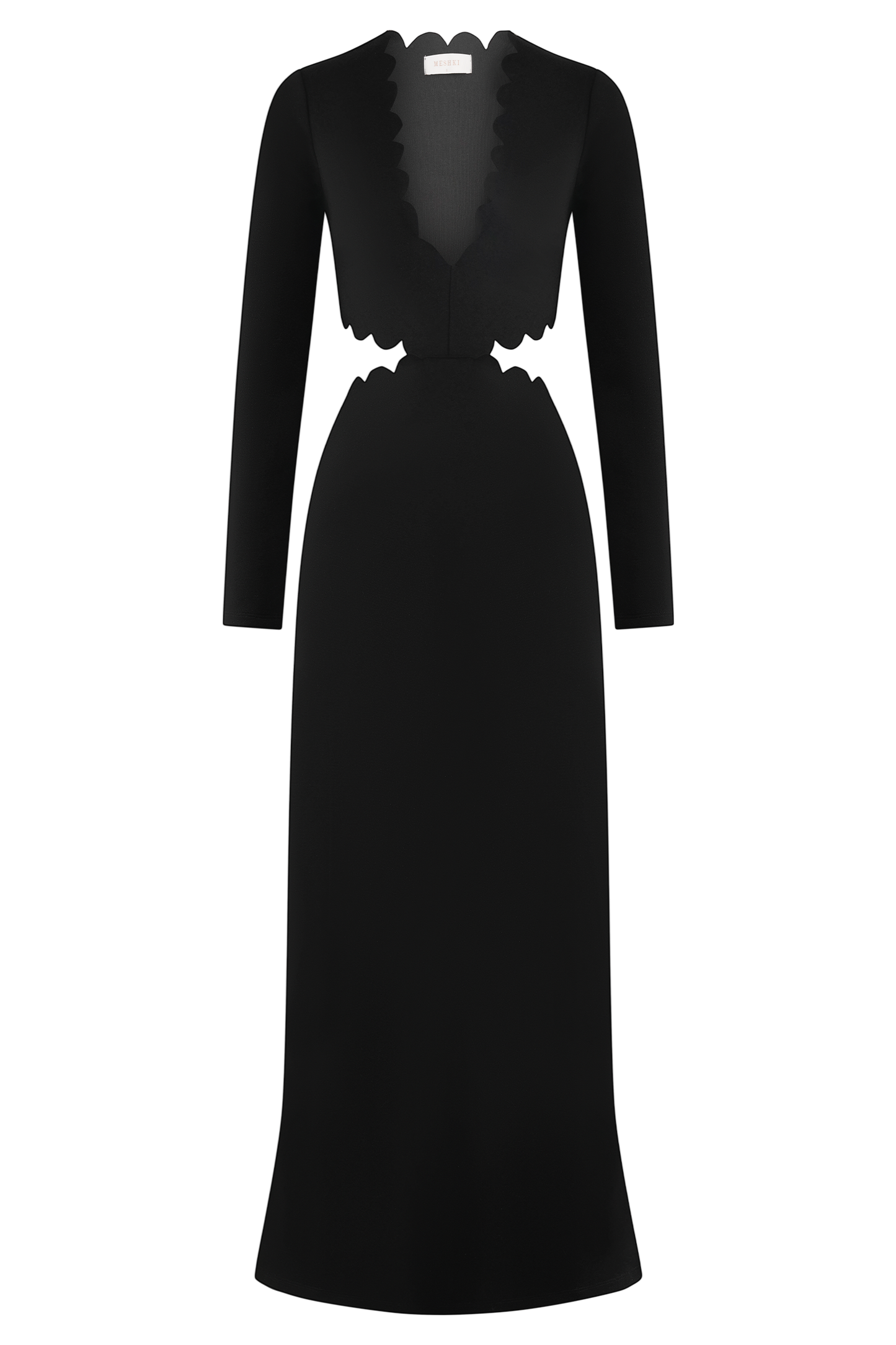 Robe Maxi à Manches Frangées et Décolleté en V - Noir
