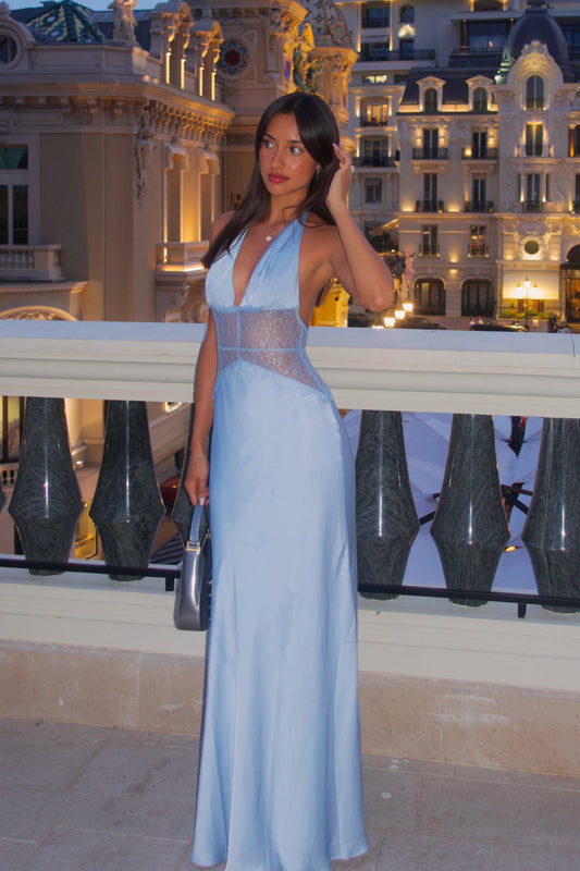 Robe Maxi en Dentelle et Satin Dinah - Bleu Bleu Roi