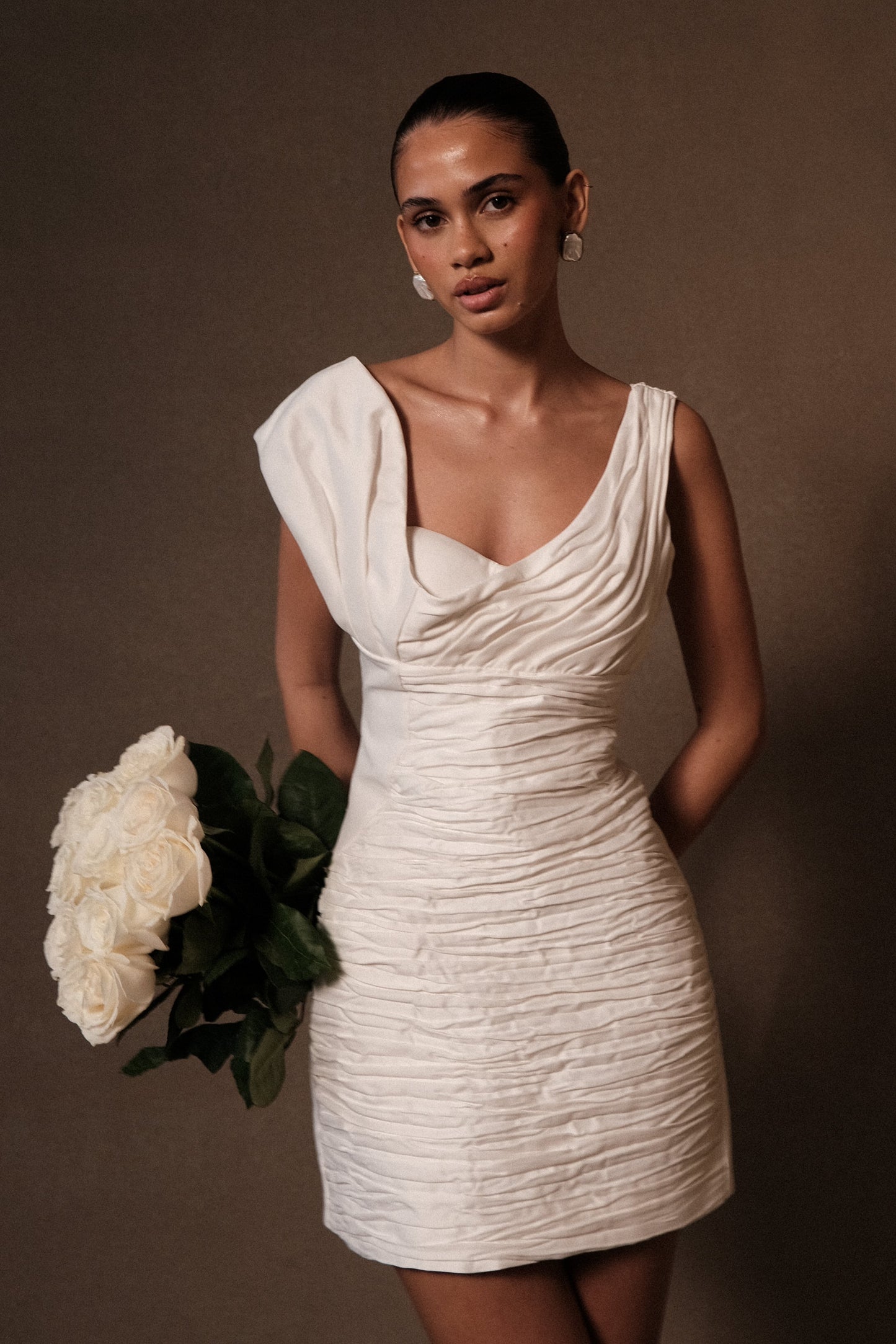 Mini-robe drapée structurée Farrah - Blanc