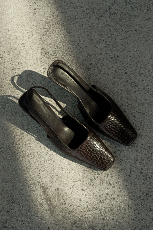 Maren, talons imitation cuir croco - Chocolat