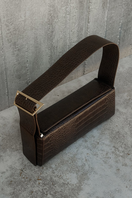 Sac à bandoulière Maria en simili cuir croco - Chocolat