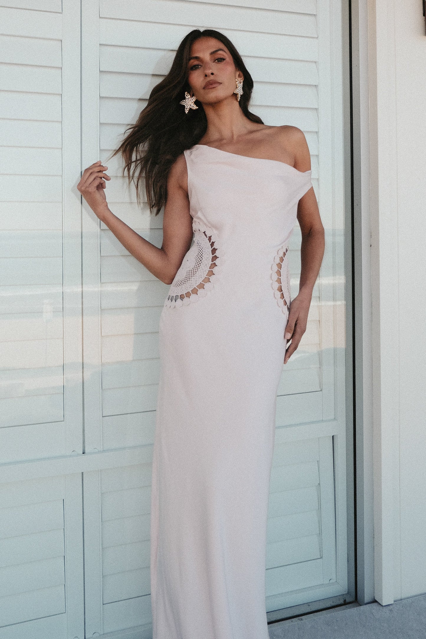 Robe Maxi Satin Kristina avec Crochet - Rose Pâle