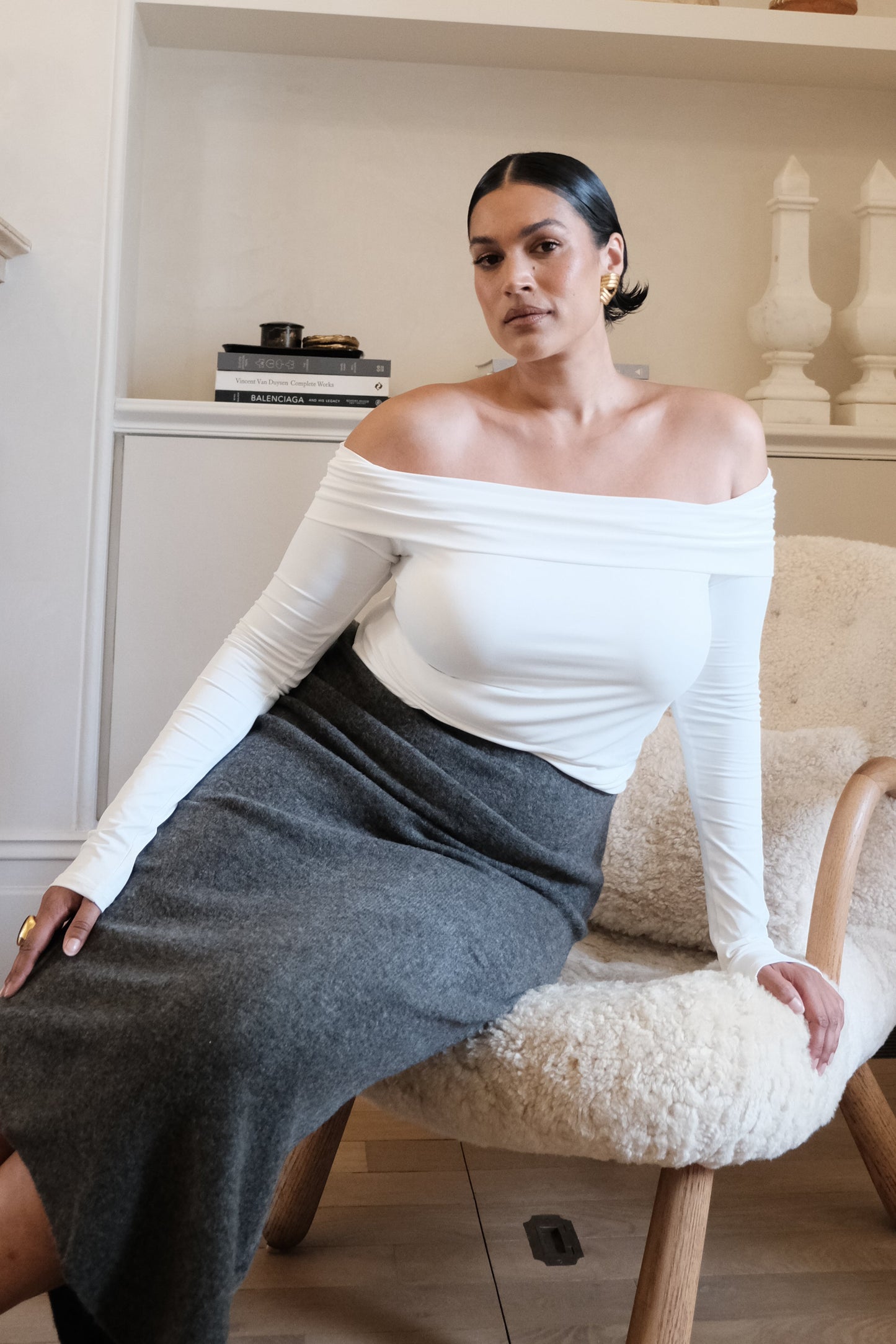 Lucinda Haut décolleté épaules dénudées en nylon recyclé - Blanc