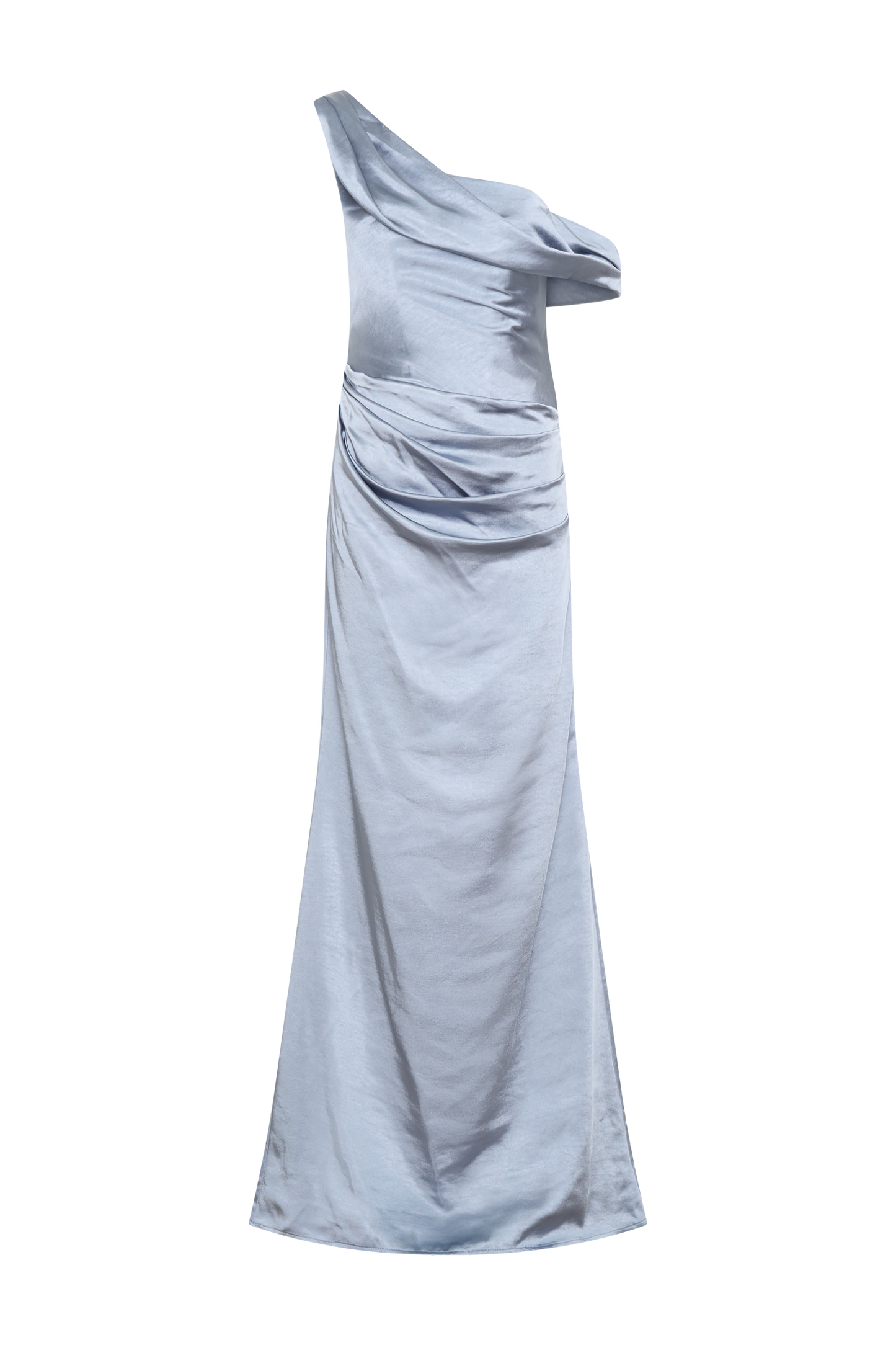 Robe Maxi en Satin Dalia à Manches Décolletées - Bleu Glacé