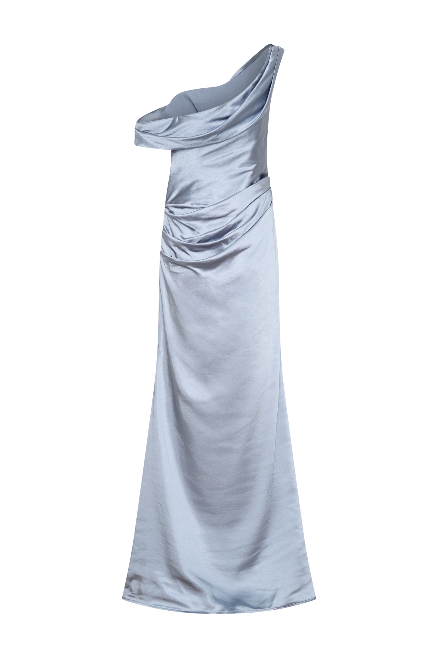 Robe Maxi en Satin Dalia à Manches Décolletées - Bleu Glacé