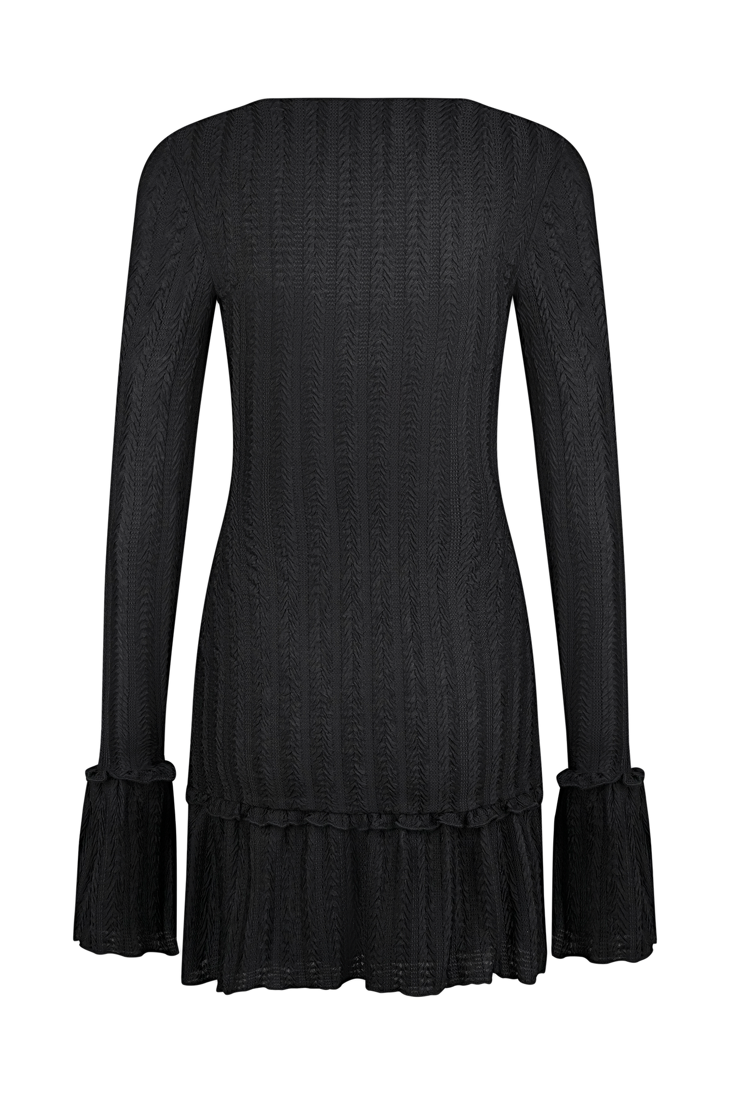 Robe mini à manches longues en pointelle Daphne - Noir