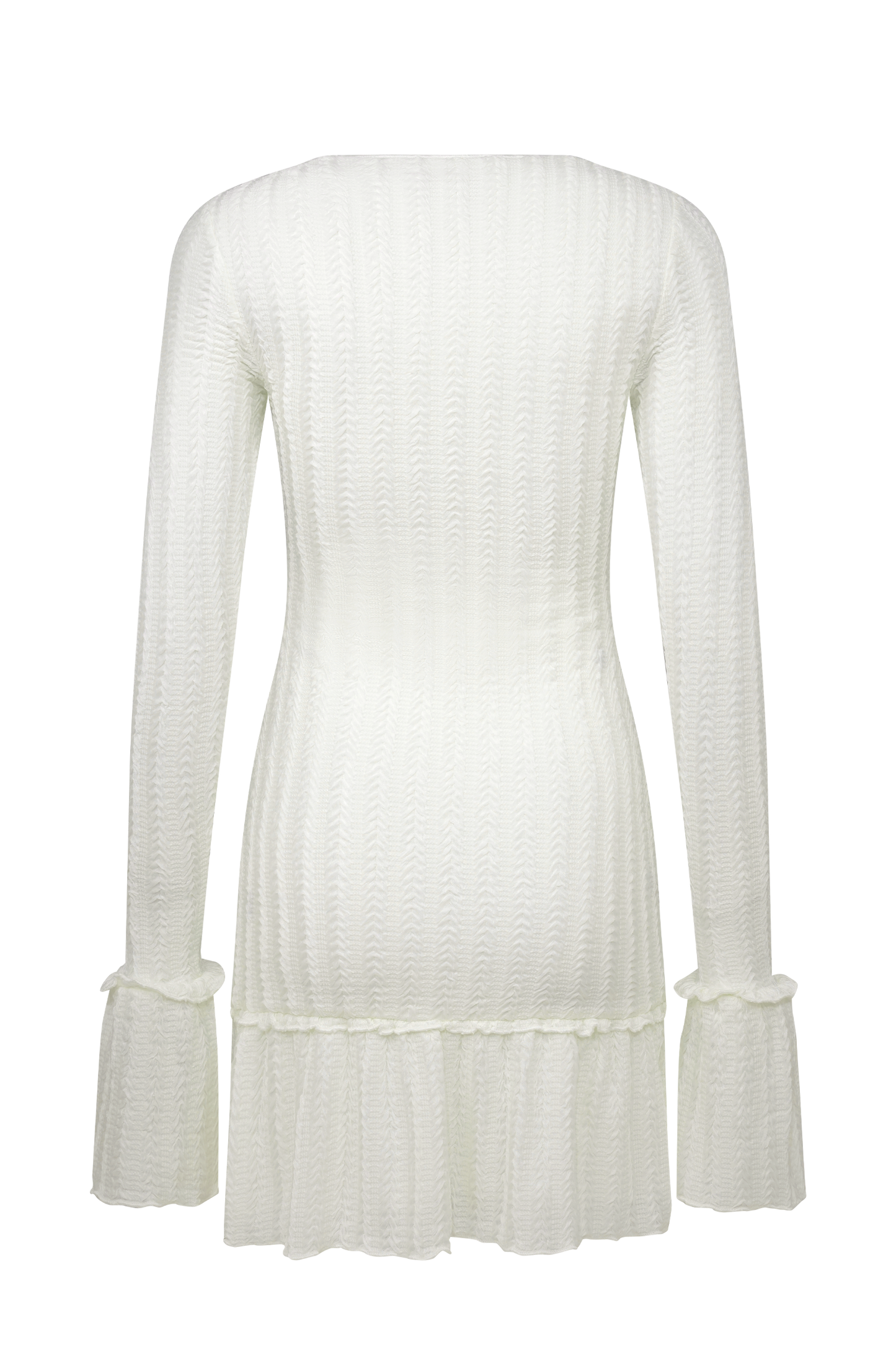 Robe mini à manches longues en pointelle Daphne - Ivoire