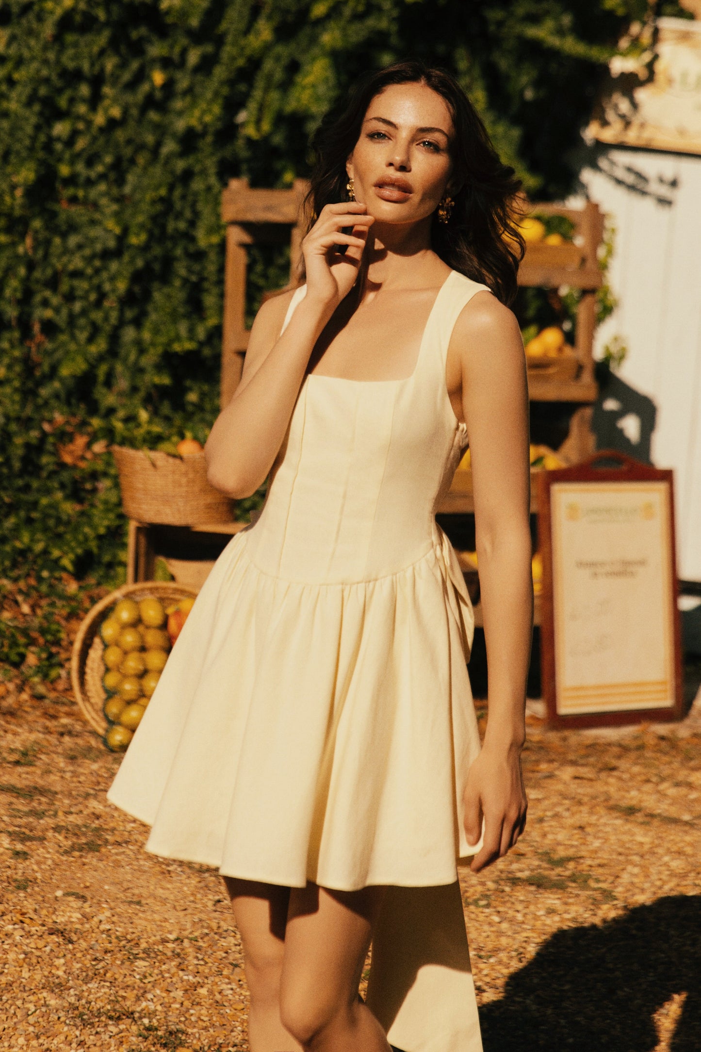 Mini-robe Marcella en lin avec nœud dans le dos - Sorbet citron