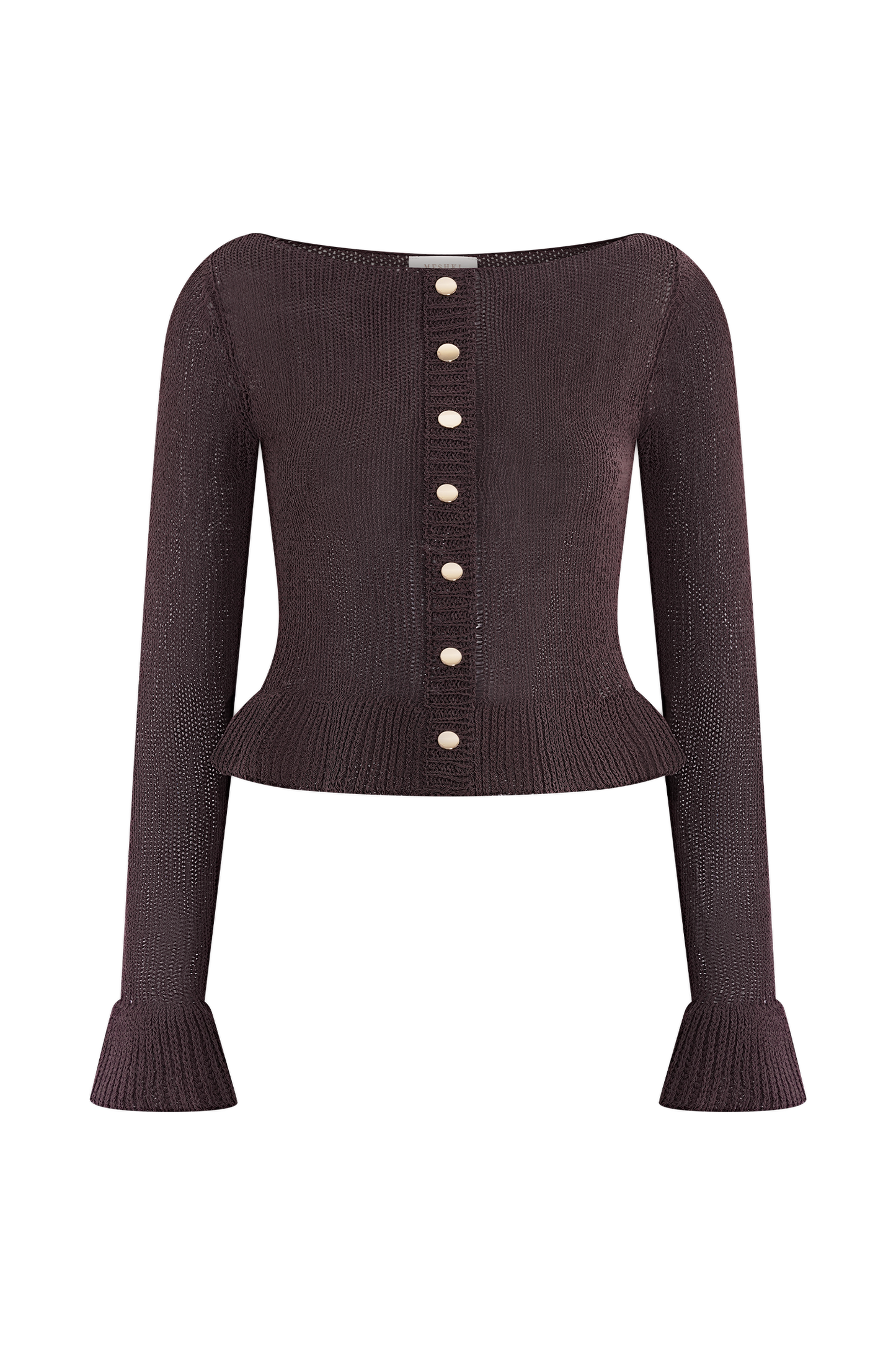 Cardigan à volants en tricot Eleanor - Chocolat