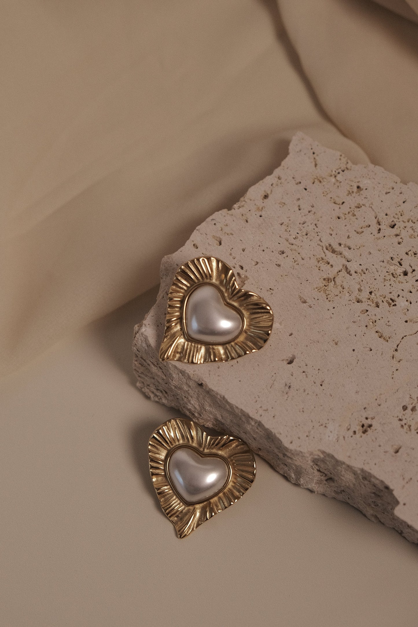 Boucles d'oreilles perles "Cœur à Cœur" - Or