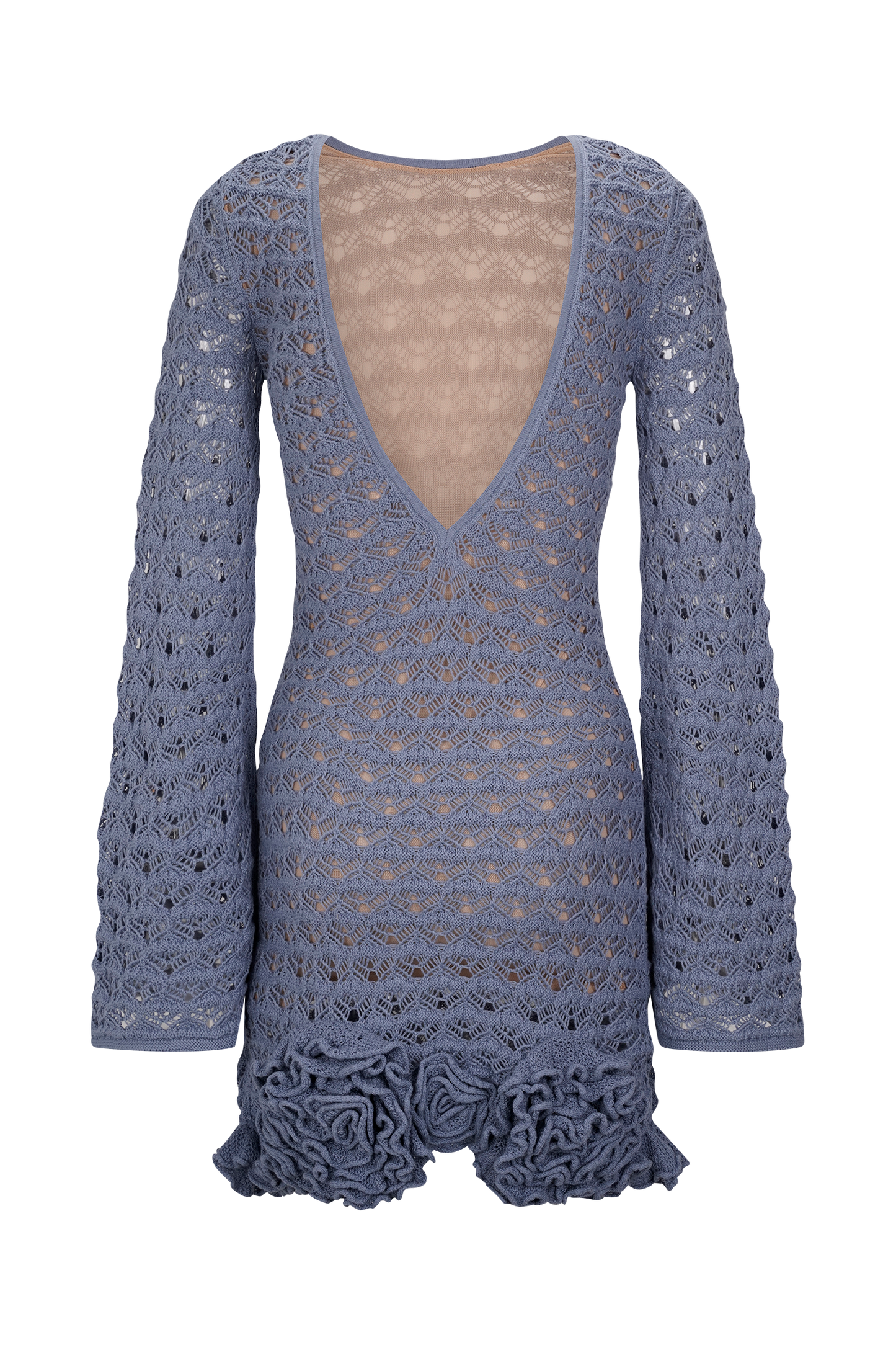 Mini-robe crochet à volants Aileen - Bleu acier